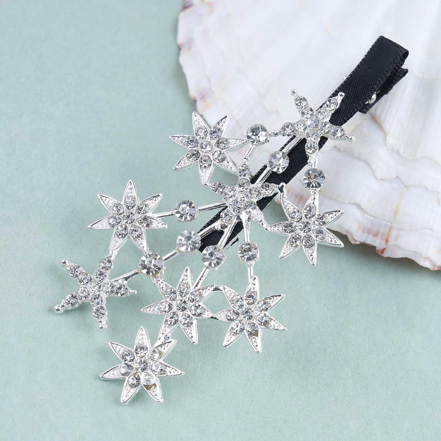 Wendalern Vintage Crystal Star Hair Clip Barrette Cluster Star Hair Clip Pin Branch Star Rhinestone Headpiece Silver Crystal Hair Clip Bridal Hair Accessories for Women and Girls image number 5