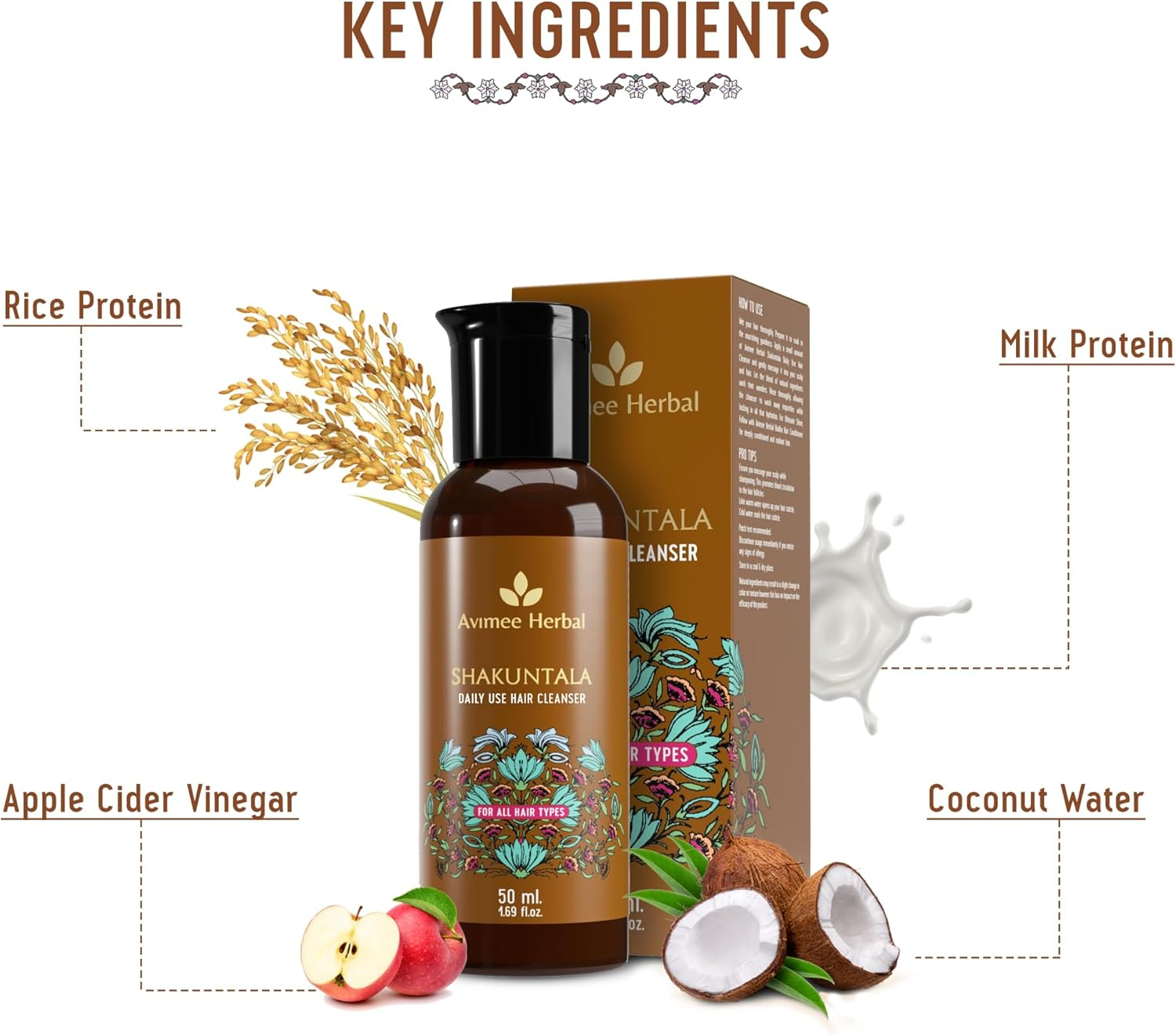 AVIMEE Herbalshakuntala Hair Cleanser anti Dandruff Shampoo | 50Ml | for Silky, Shiny & Smooth Hair | with Aloe Vera, Apple Cider, Rice & Keratin Protein image number 4