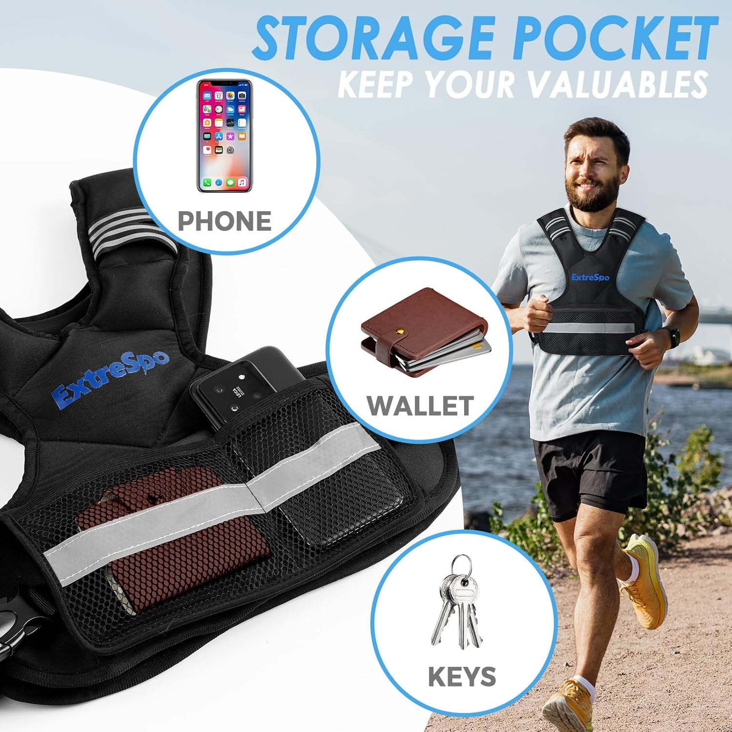 Extrespo Adjustable Weighted Vest for Men and Women | 1.8-4.5KG/5-9KG Vest with 6 Ironsand Weights for Home Workouts | Body Weight Vest Exercise Set for Cardio and Strength Training image number 2