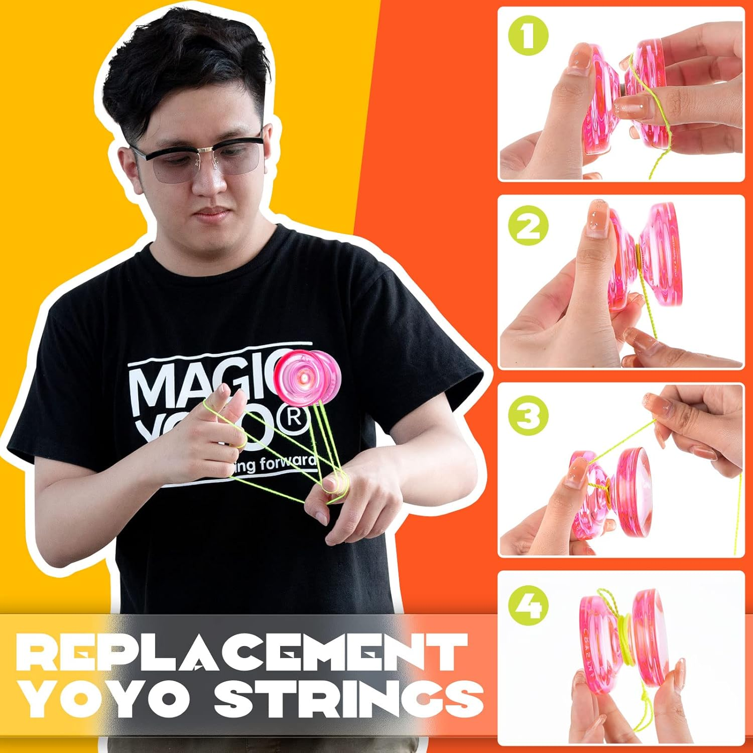 Yoyo Strings Professional 100% Polyester - Fits for Responsive and Non Responsive Yoyos -Yoyo Strings Pack of 50 (Red, Orange, Yellow, Blue, Green) (50Pcs) image number 5