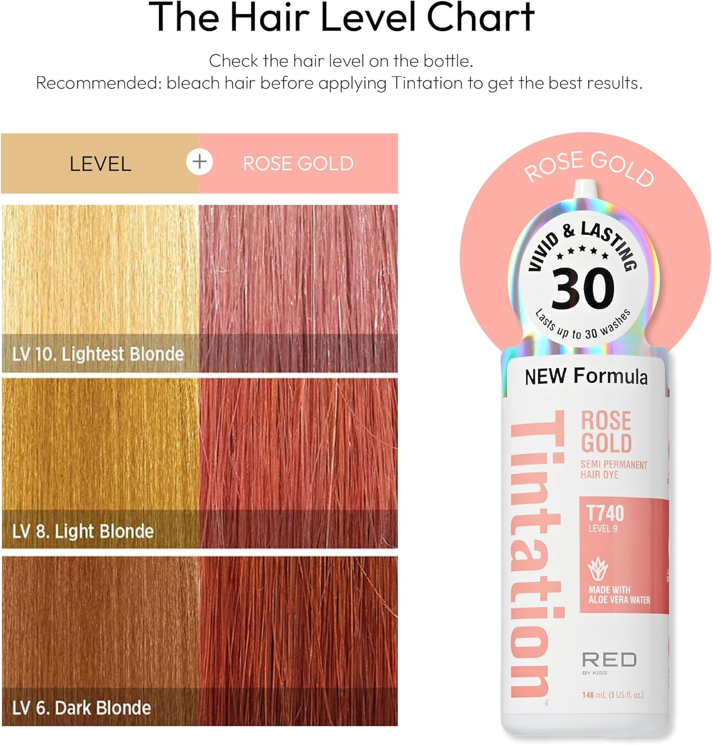 Red by Kiss Tintation Semi-Permanent Hair Color, Aloe Vera Water Based, Argan Oil, Olive Oil, Collagen & Keratin, Long-Lasting Color Dye (Rose Gold, 2 Pk, 5 Fl Oz) image number 4