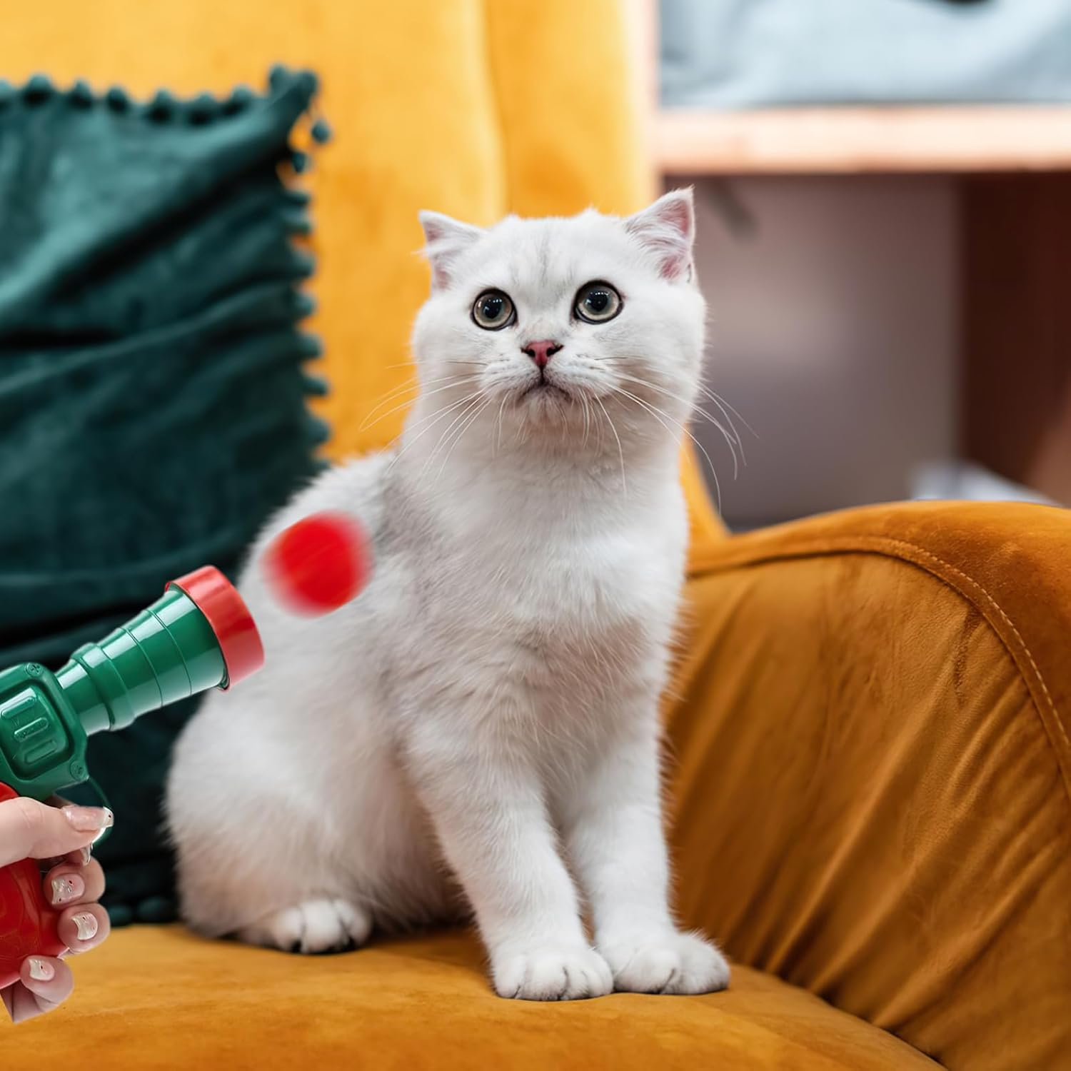 Interactive Cat Toys Cat Toy Ball Launcher Plush Ball Shooting Gun Toy Ball Shooter with 30Pcs Soft Cat Pom Pom Balls for All Pet Cat Kitten Movement Exercise Training, Chasing and Play