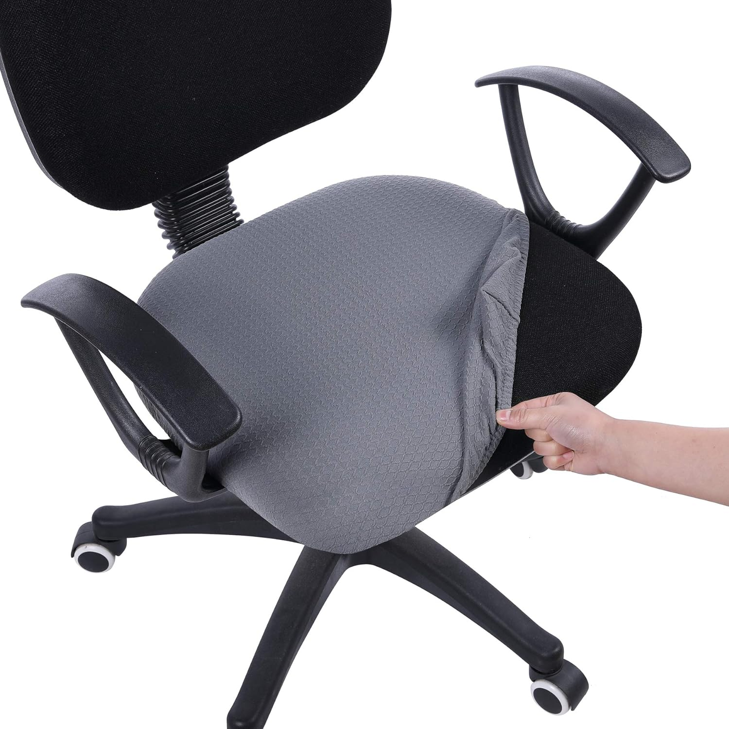 Smiry Stretch Jacquard Office Computer Chair Seat Covers, Removable Washable Anti-Dust Desk Chair Seat Cushion Protectors - Grey image number 2
