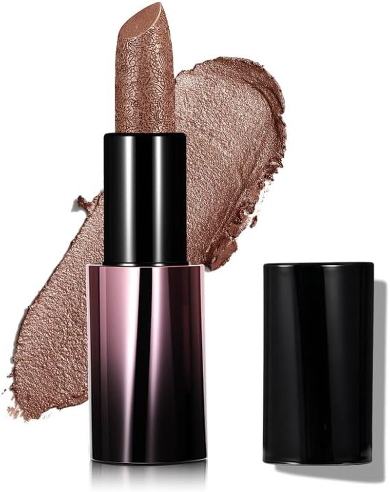 Metallic Pearl Lipstick - 5 Luxe Shades, 3D Shimmer Finish, Lightweight and Nourishing, High Impact Lipcolor,Magnetic Case, Long-Lasting Hydrating Lip Makeup (03 GILDED COCOA)