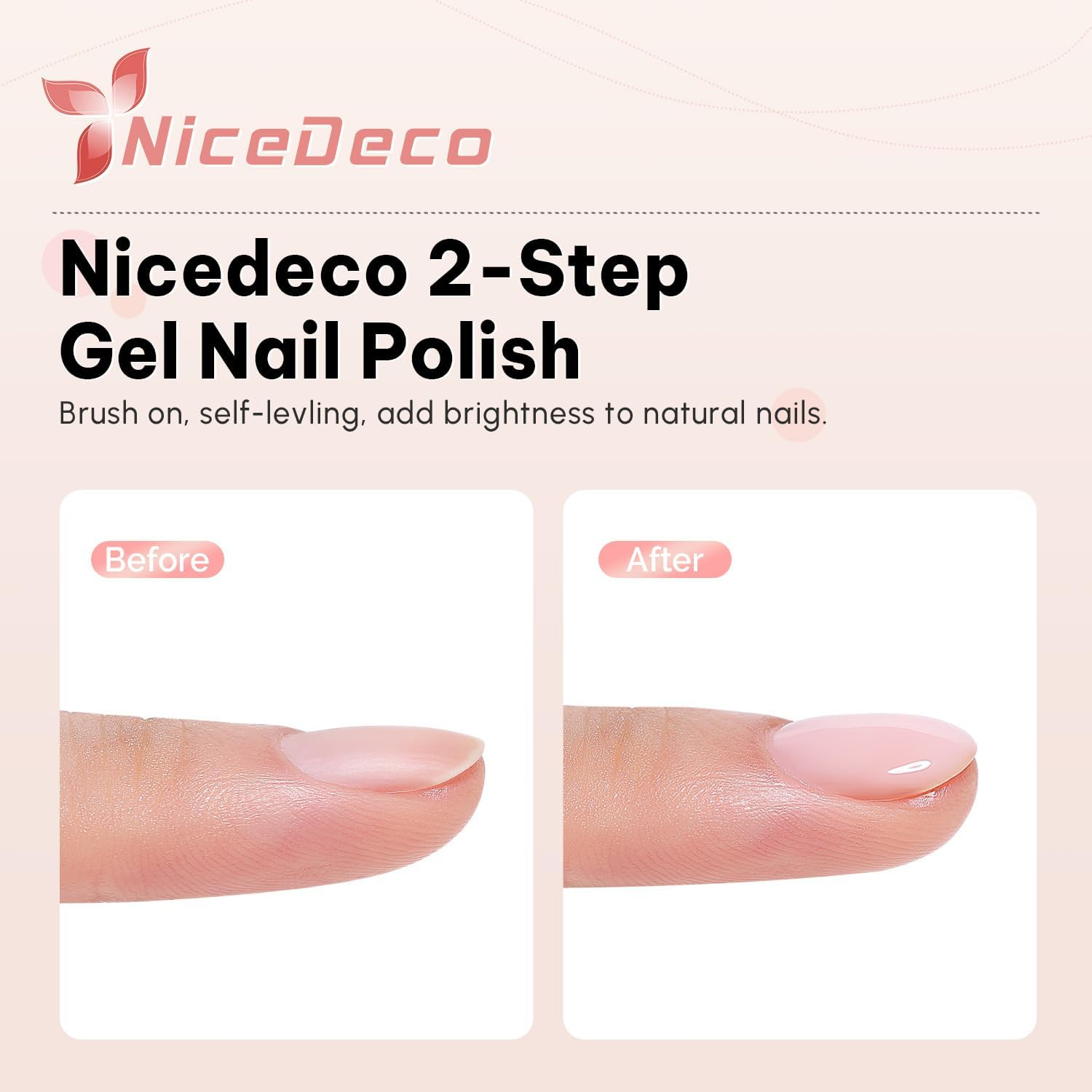 Nicedeco 2-Step Gel Nail Polish, Hema Free, Cruelty Free, High Gloss Long Lasting Soak off LED U V Gel Polish 6 Pcs 5Ml Kit 48 image number 2