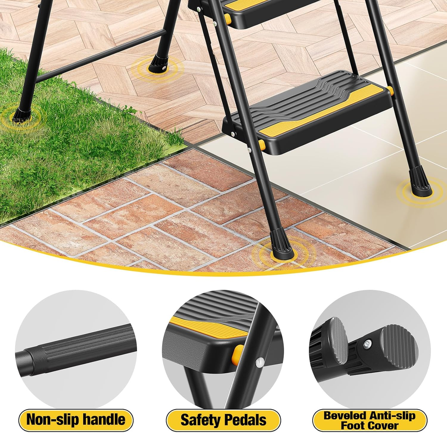 Urackify 4 Step Ladder, Heavy-Duty 150Kg Capacity, Wide Anti-Slip Steps & Secure Handrail Compact, Folding Step Stool Portable Design for Home, Kitchen, Office, Pantry, Closet Use, Black image number 5