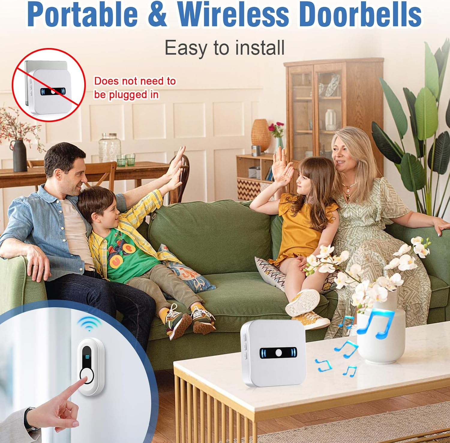 DAYTECH Wireless Doorbell Chimes, Portable Door Chime for Home Entry Remote Door Bell Ringer with 5 Adjustable Volume Levels and 20 Chimes, 1 Transmitter 2 Receivers image number 4