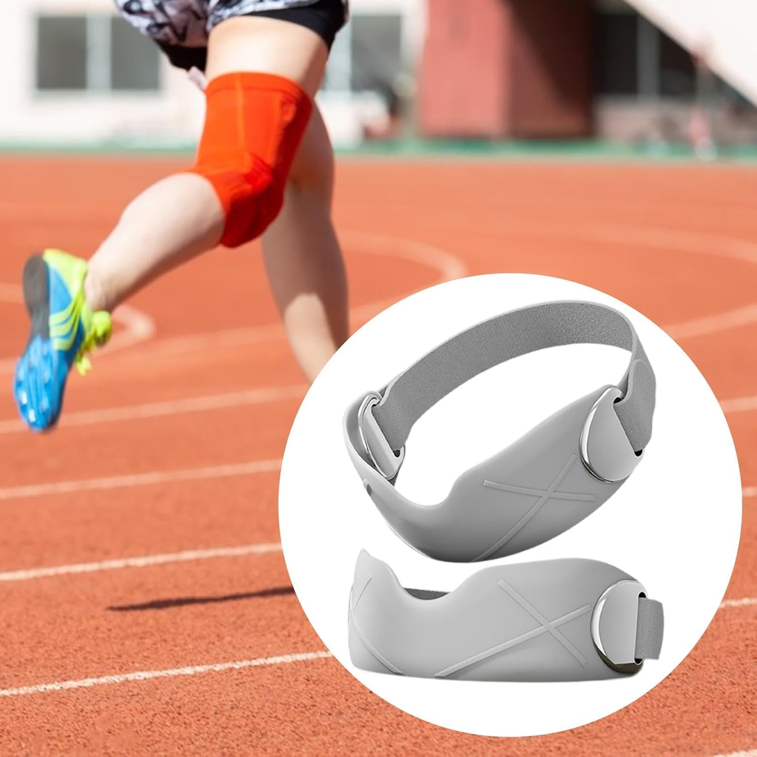 Perfk 2X Patella Knee Strap Sports Training Knee Brace Support Shock Absorption Breathable for Running Hiking Weightlifting, Grey - Grey image number 4