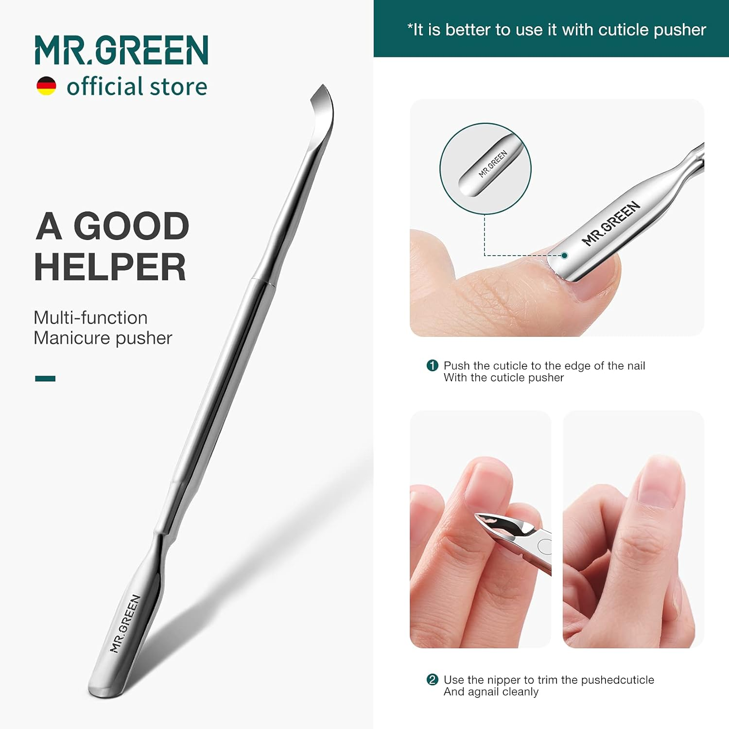 MR.GREEN Cuticle Nippers Nail Manicure Scissors Cuticle Clippers Trimmer Dead Skin Remover Stainless Steel Cutters Beauty Tool with Pusher (Mr-1028+Pusher) image number 4