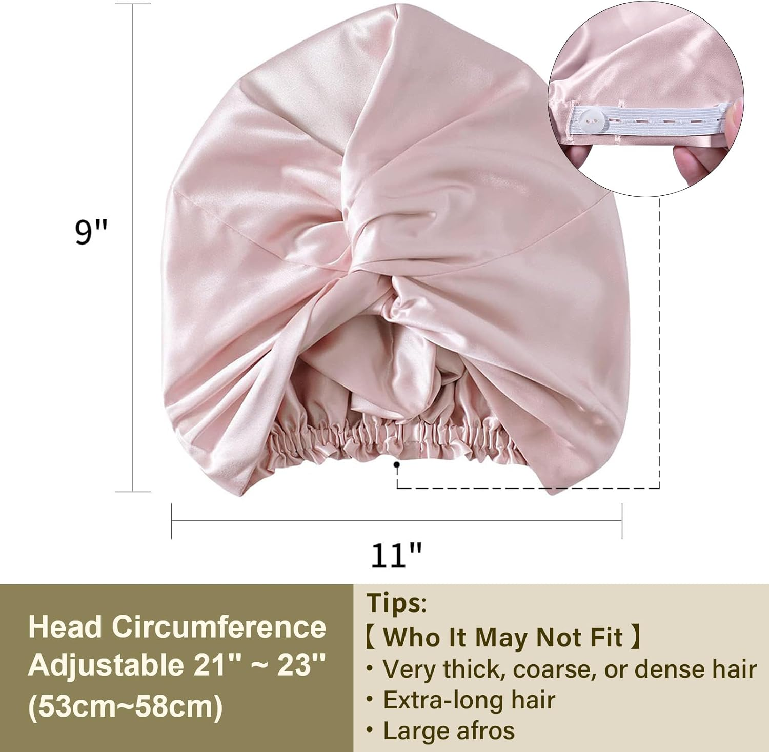 ZIMASILK 100% Silk Bonnet for Sleeping, 22 Momme Adjustable Mulberry Silk Cap for Women Hair Care, Double-Layered Highest Grade 6A Sleep Hair Wrap, Non-Slip Design (1Pc, Pink) image number 3