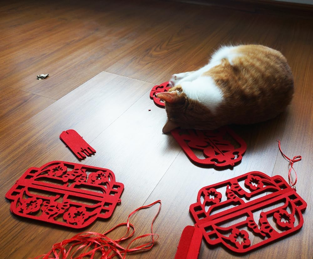 4PCS 17Inch Chinese Lanterns Chinese New Year Decorations for Party Palace Lantern Wedding Supplies Spring Festival Mid-Autumn Festival Party Room Ornaments Hollow Inlaid Red Lanterns - Fu image number 6