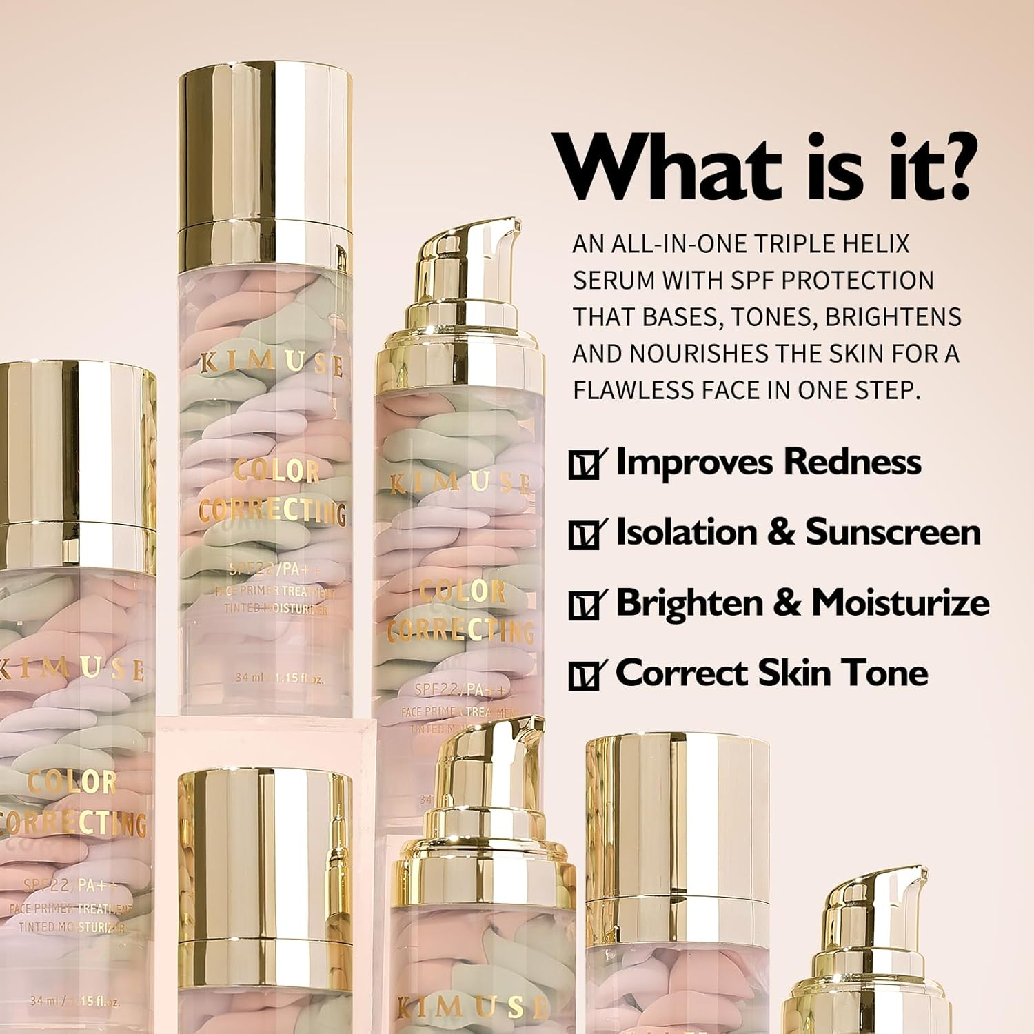 KIMUSE Color Corrector, One Step Cream Colour Corrector Tinted Moisturizer, Skin Tone Correcting & Brightening Face Primer Makeup, Natural Finish image number 2