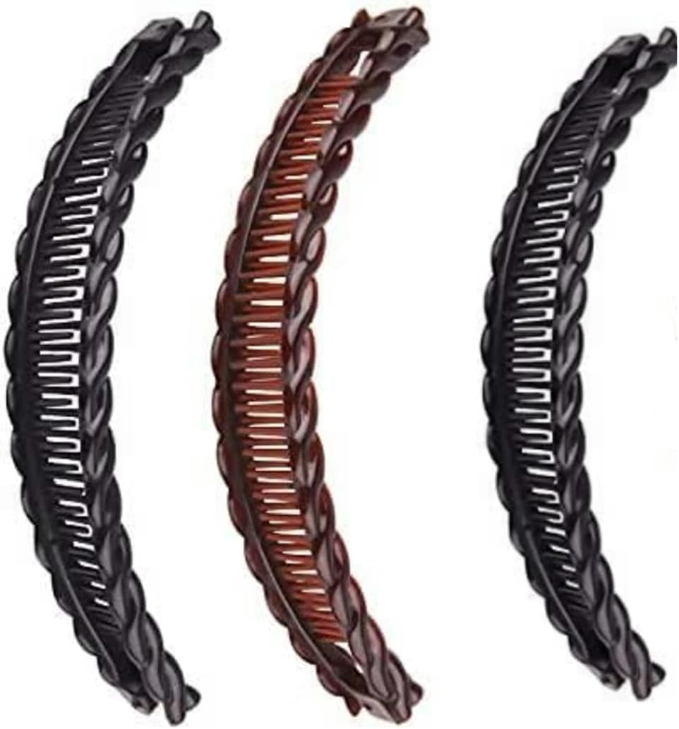 3Pcs Two Black and One Brown Tort Banana Clips Fish Clips Vintage Clincher Combs Tool for Thick Curly Hair Accessories Long Hair Clips Banana Hair Comb Fish Grip Slide Hair Clips Claws Set for Women image number 2