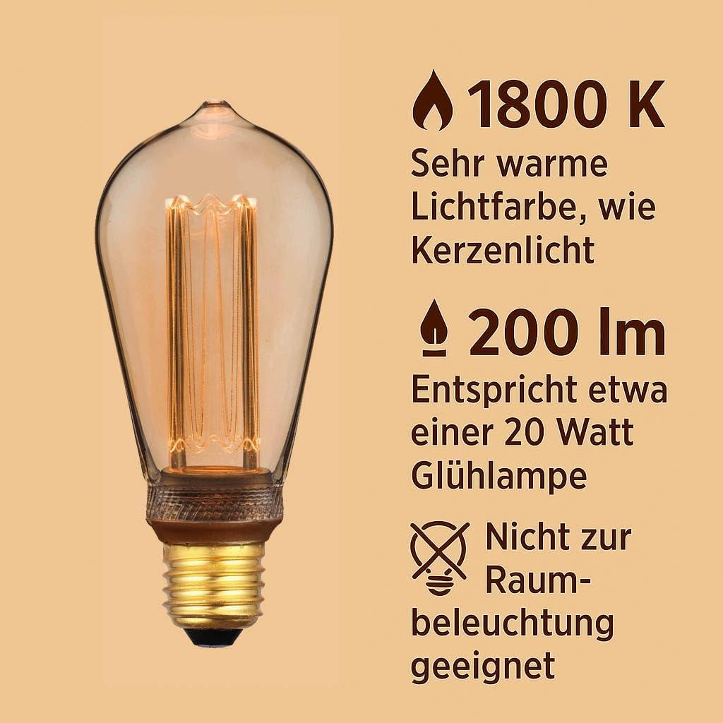 Greenandco Vintage Style Edison Decorative LED Bulb | 1800K Extra Warm White | 320&deg; | 230V | No Flicker | E27 ST64 | Gold | 4W 200Lm | Non-Dimmable image number 6