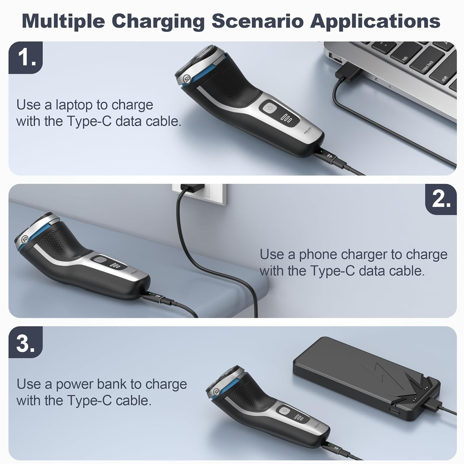 [2 Pack] T Tersely 15V HQ8505 Type C Shaver Adapter Charging Converter for Philips Norelco 7000 3000 Series, Oneblade QP6520 QP6530 QP6510, USB C Shaver Charger Converter without Charger Cord image number 6