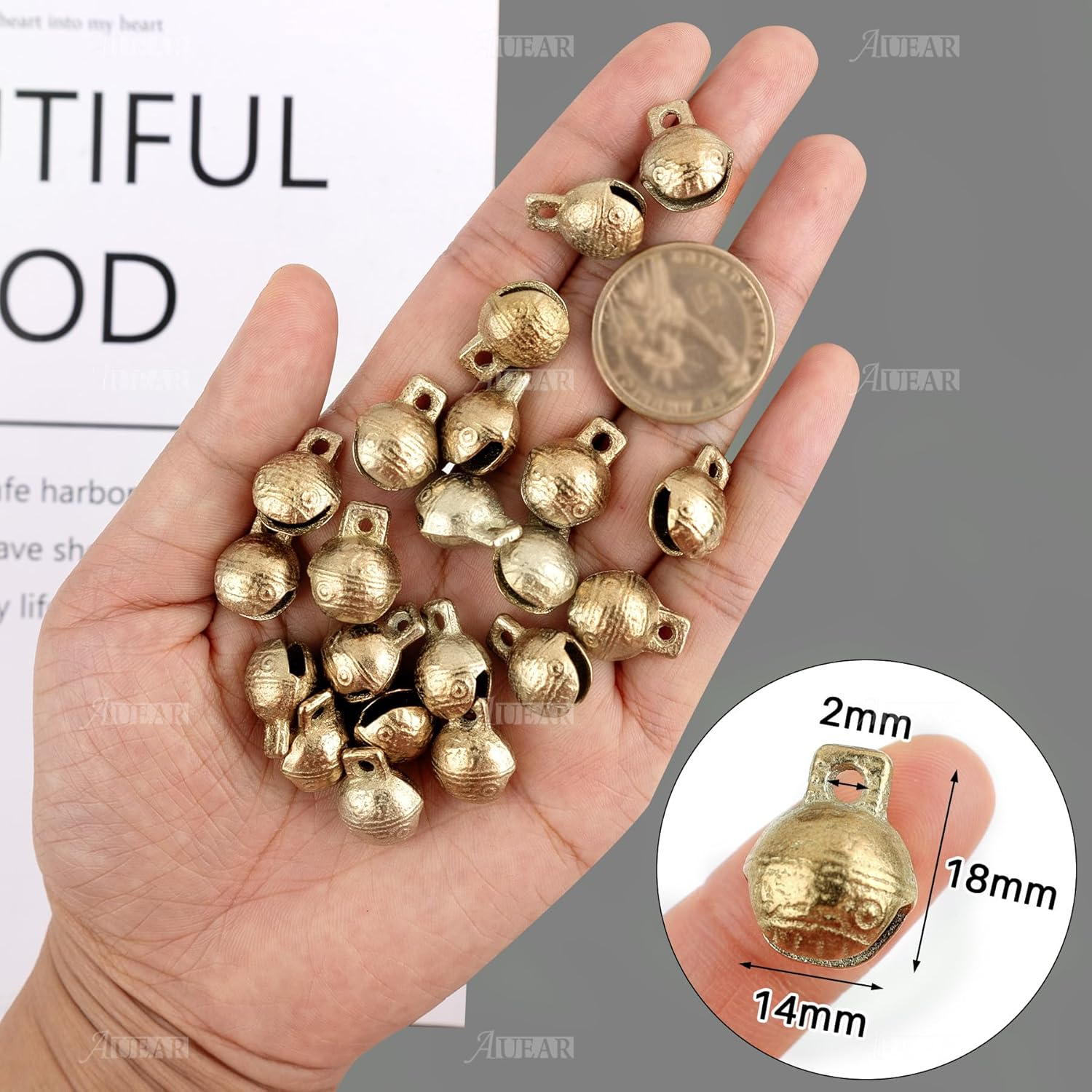 AUEAR, 30 Pack Antique Gold Bells Tibetan Brass Bells Vintage Indian Bells Charms Pendants for Pet Bell Dog Collar Bells Crafting Home Door Decor, Brass image number 1