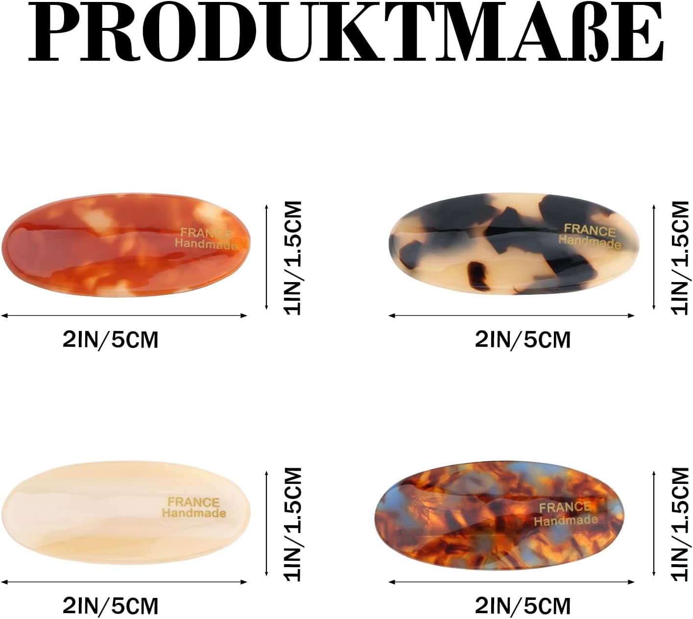 PRUADEOR Set of 4 Women'S French Handmade Hair Clips Oval Hair Clips for Women image number 1