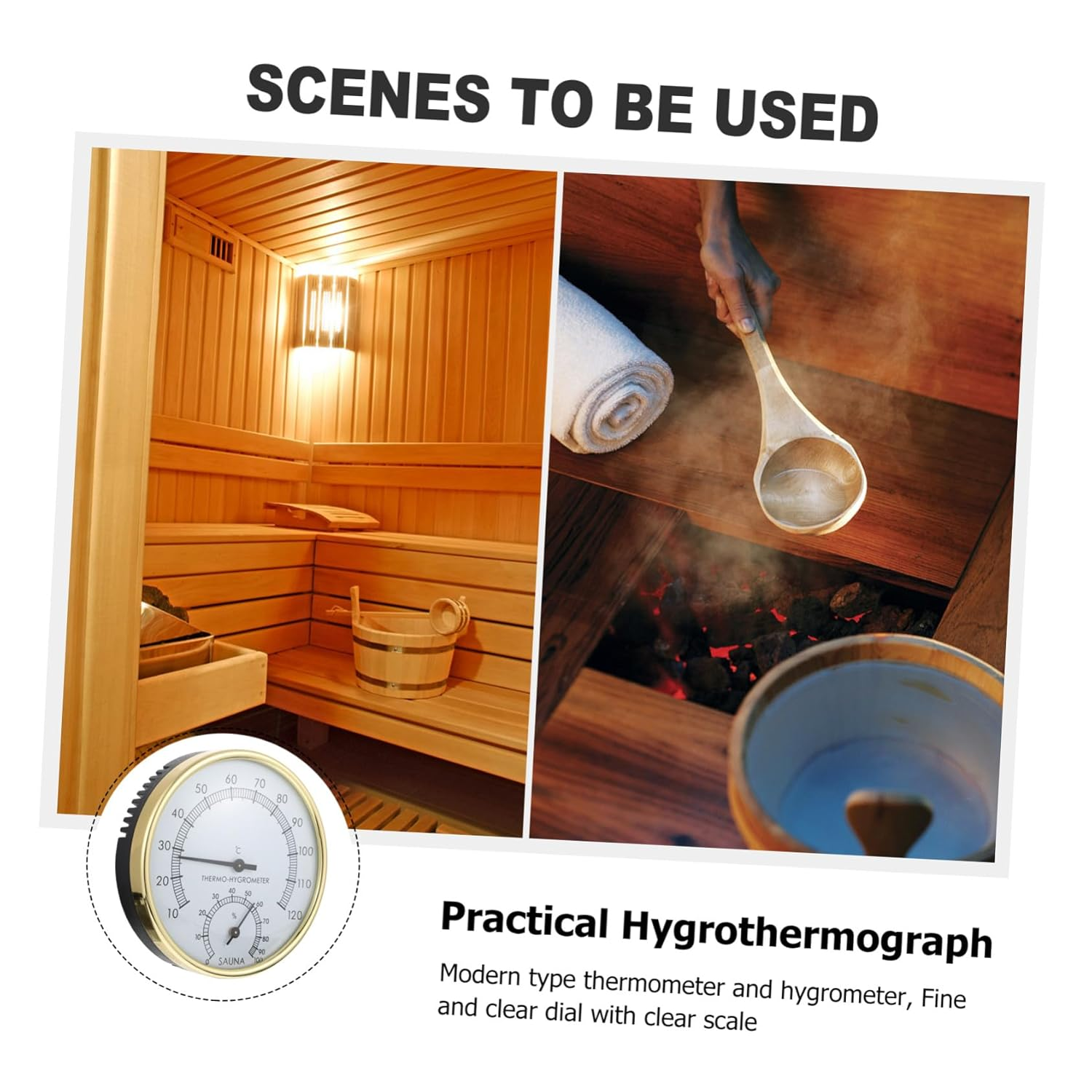 Gatuida Multipurpose Thermometer Hygrometer for Sauna Practical Display Hygrothermograph for Sauna Temperature Monitoring image number 5