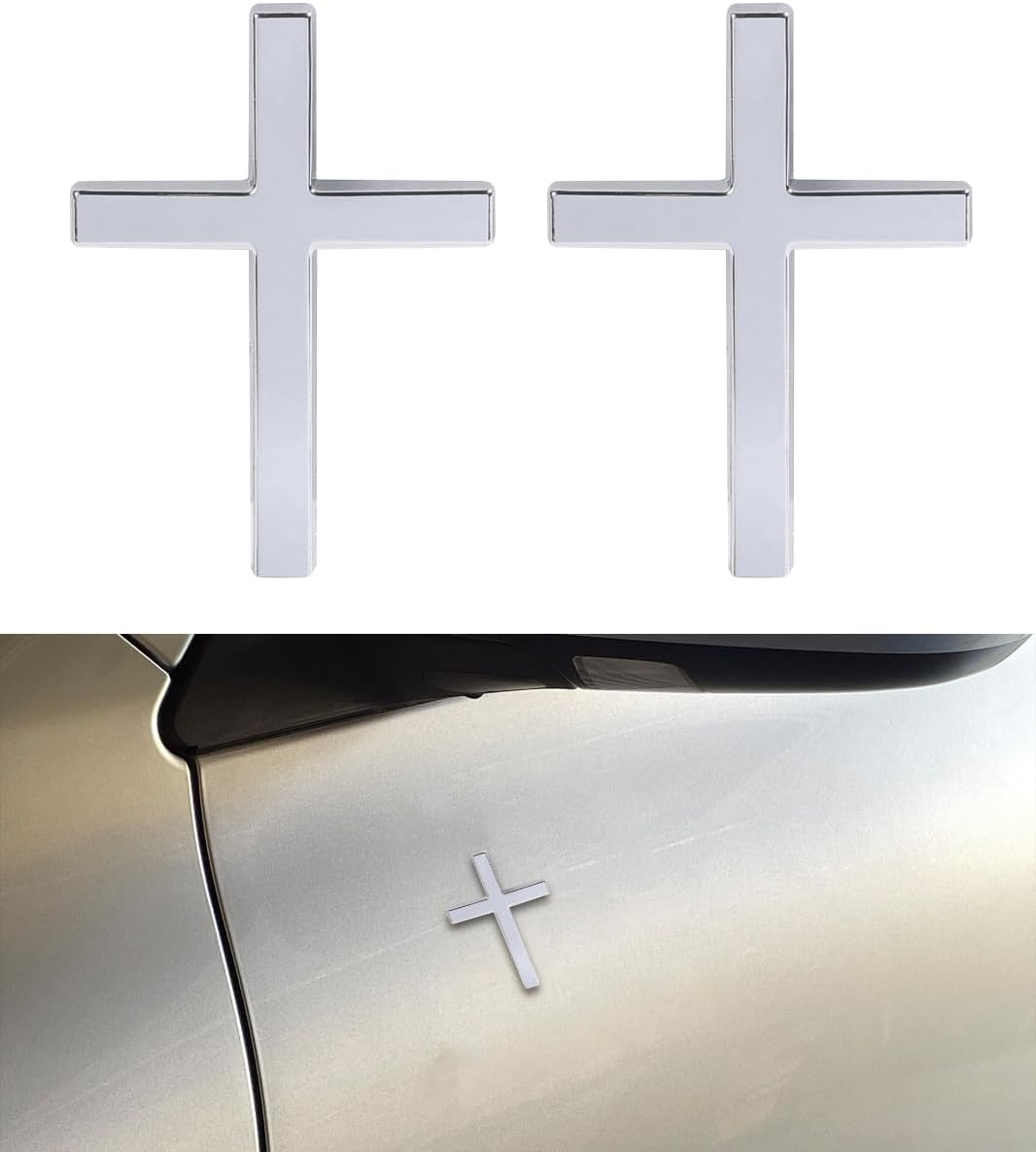 2PCS 3D Cross Stickers,Car Accessories Decals for Vehicles,Self Adhesive Cross Metal Car Emblem,2.5"&times;1.8" Cross Jesus Automotive Decal,Suitable for Trunk Tailgate Side Decoration (Silver)