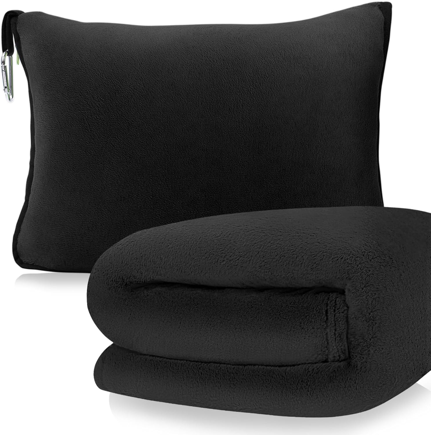 DAWNTREES 2 Pack Travel Blanket and Pillow - Travel Essentials Gifts on Airplane, Camping, Car, 2 in 1 Airplane Blanket with Soft Bag Pillowcase, Hand Luggage Sleeve and Backpack Clip. (Grey+Pink)