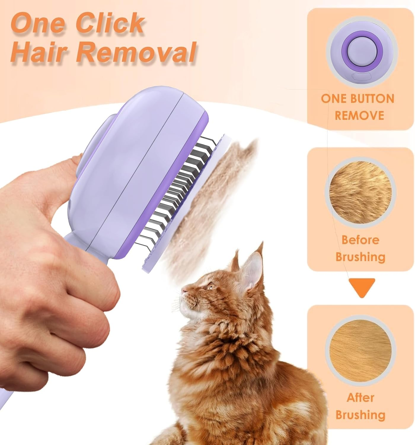 Cat Brush with Steam, 3-In-1 Steam Brush, Cat Brush with Self-Cleaning, One Button with Water Tank and Spray, anti Static Electricity and Tangle, Steamy Brush for Cats, Dogs, Purple image number 6