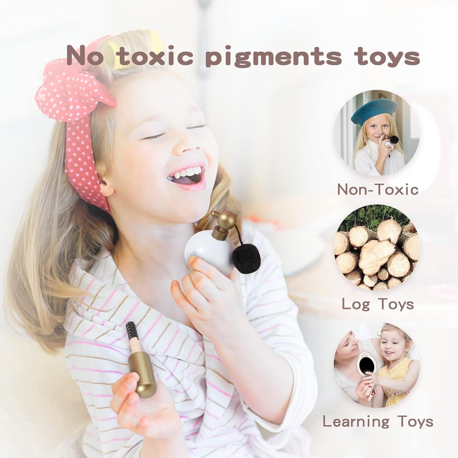 IEATFO Kids Makeup Kit for Girl, Wooden Makeup Toy Set for Toddlers, Pretend Wood Beauty Salon Toys Set for Kid Children Princess, Christmas Birthday Gift Toy for 3 4 5 6 7 8 9 10 Year Old image number 6