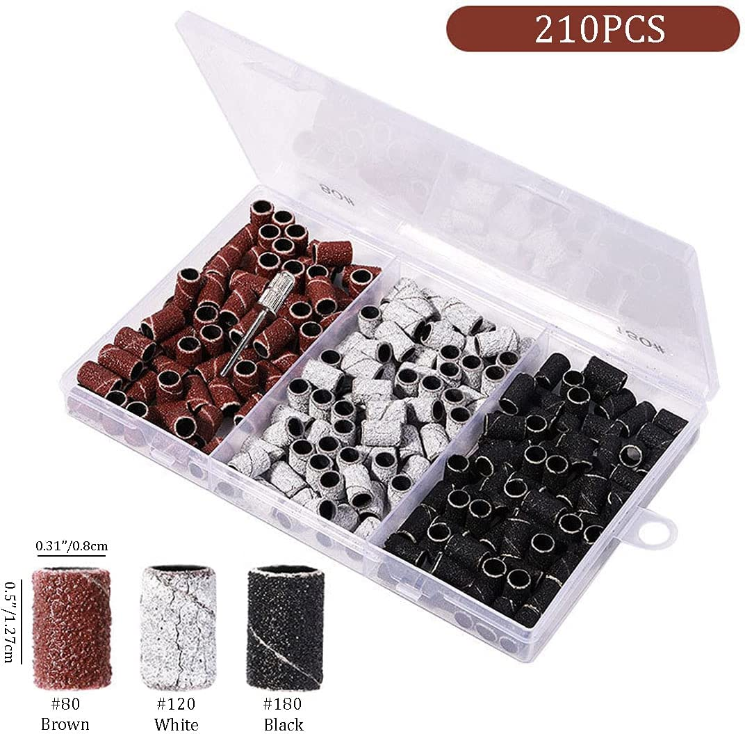 210 PCS Sanding Bands Size #80#120#180 Coarse Fine Grit Efile Sand Set for Manicures and Pedicures Care Nail Tools(Comes with Nail Drill Bits) image number 2
