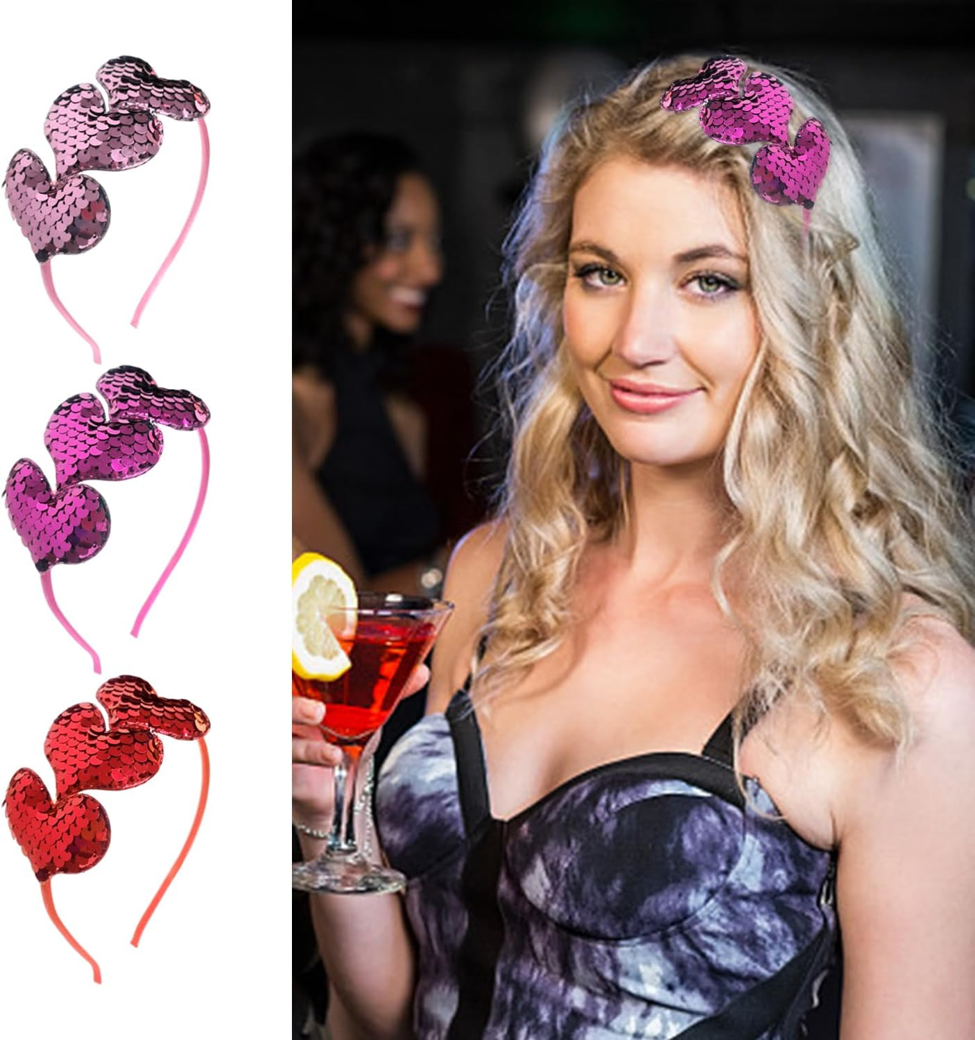 3 Pieces Heart-Shaped Headbands, Sequin Headbands, Cute Headbands, Shiny Headbands, Girls' Hair Accessories.