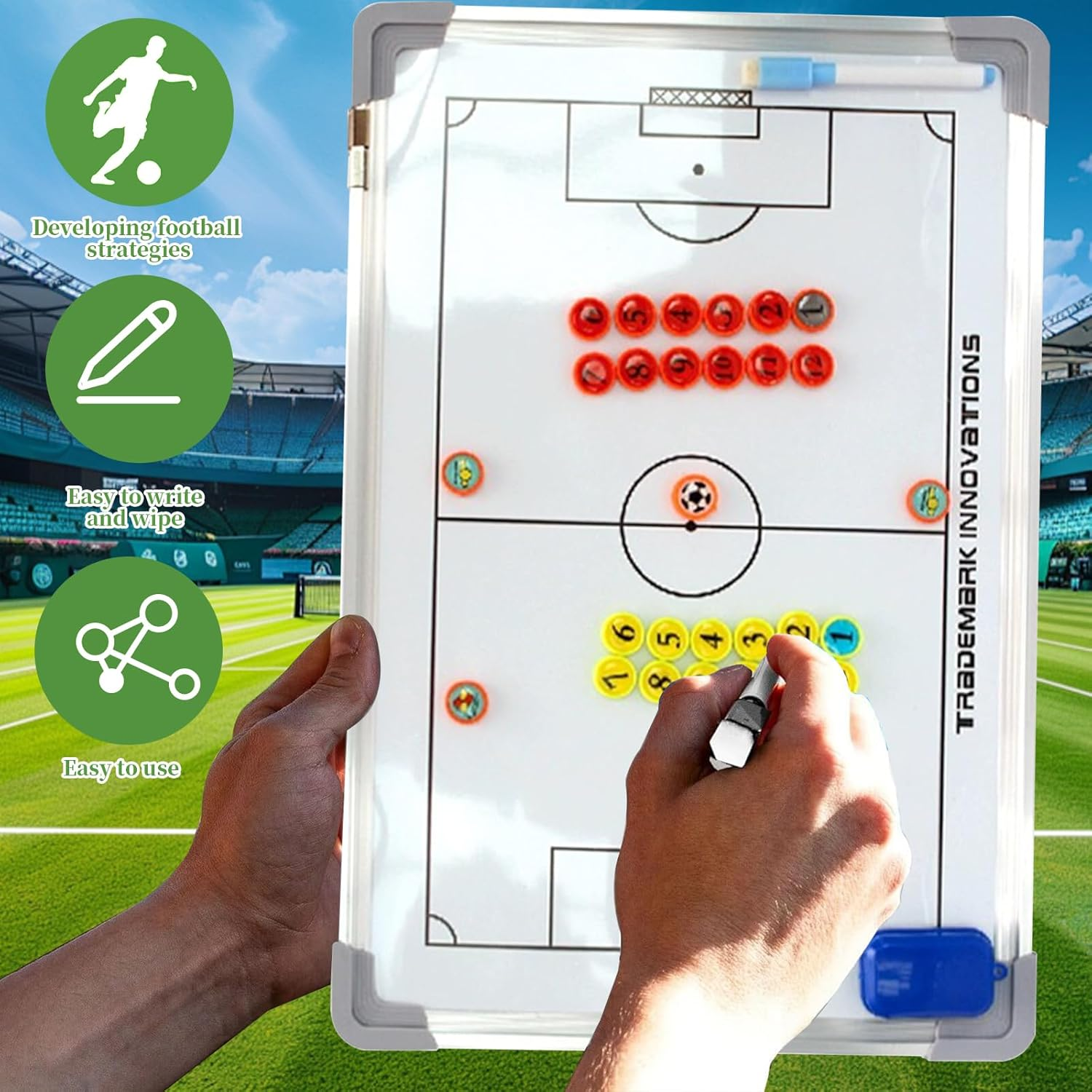 Soccer Tactical Whiteboard Wall-Mounted Waterproof Magnetic Strategy Coaching Board Full-Court Half-Court Football Sand Table Drills Whiteboard Dry Erase Soccer Double-Sided Clipboard for Training image number 2
