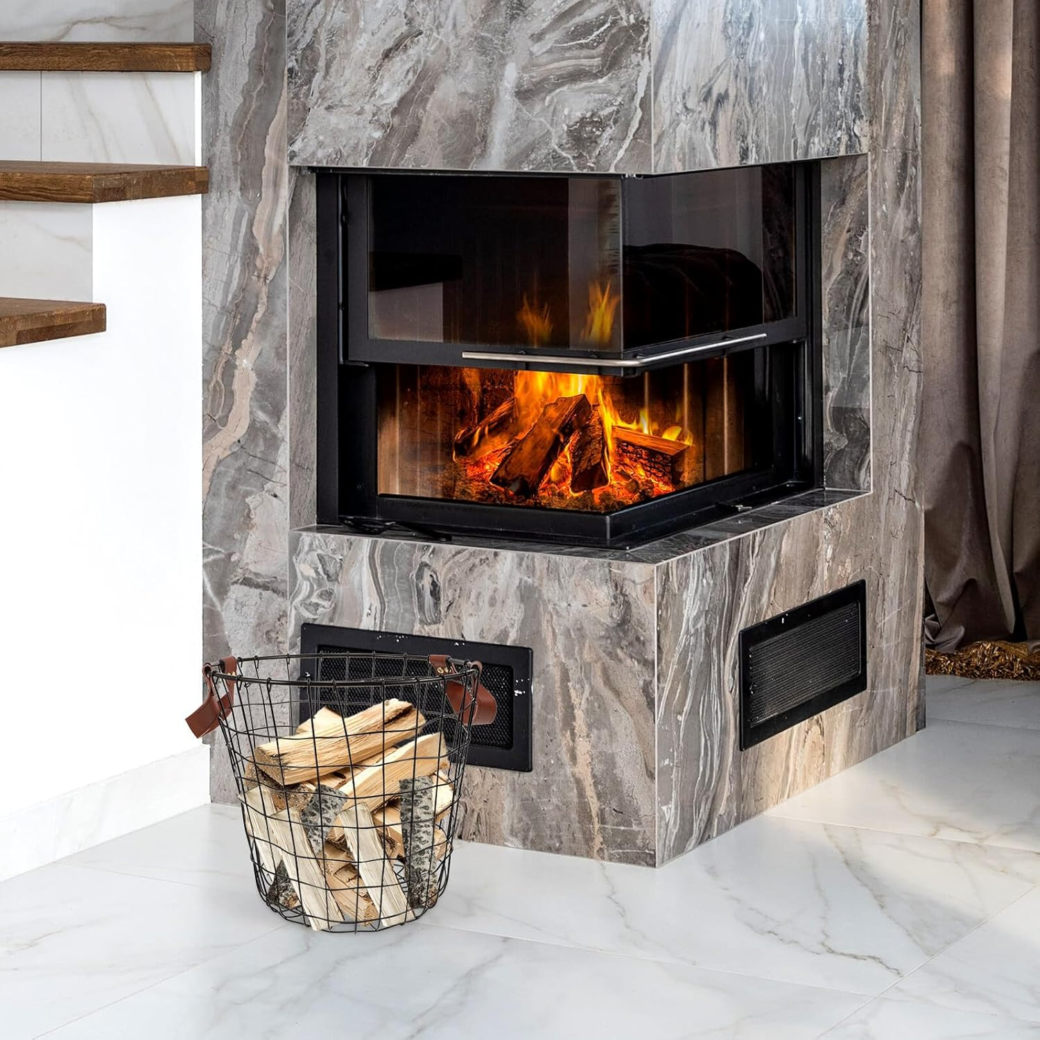 Large Capacity Iron Firewood Holder Basket with Handle Metal Logging Organizer for Outdoor Storage and Barbecue Supplies image number 5