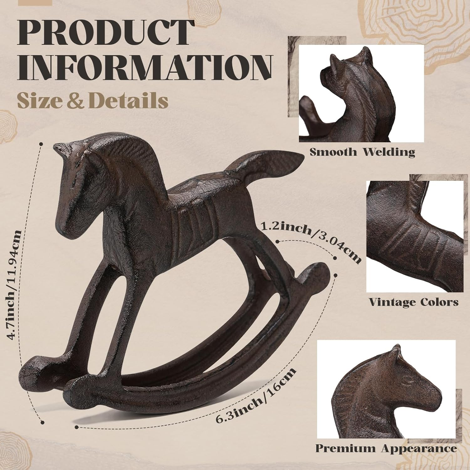 Otoolling 6.3&rdquo; Cast Iron Rocking Horse Statue Garden Home Office Desk Decor Collection Childlike Figurine image number 1