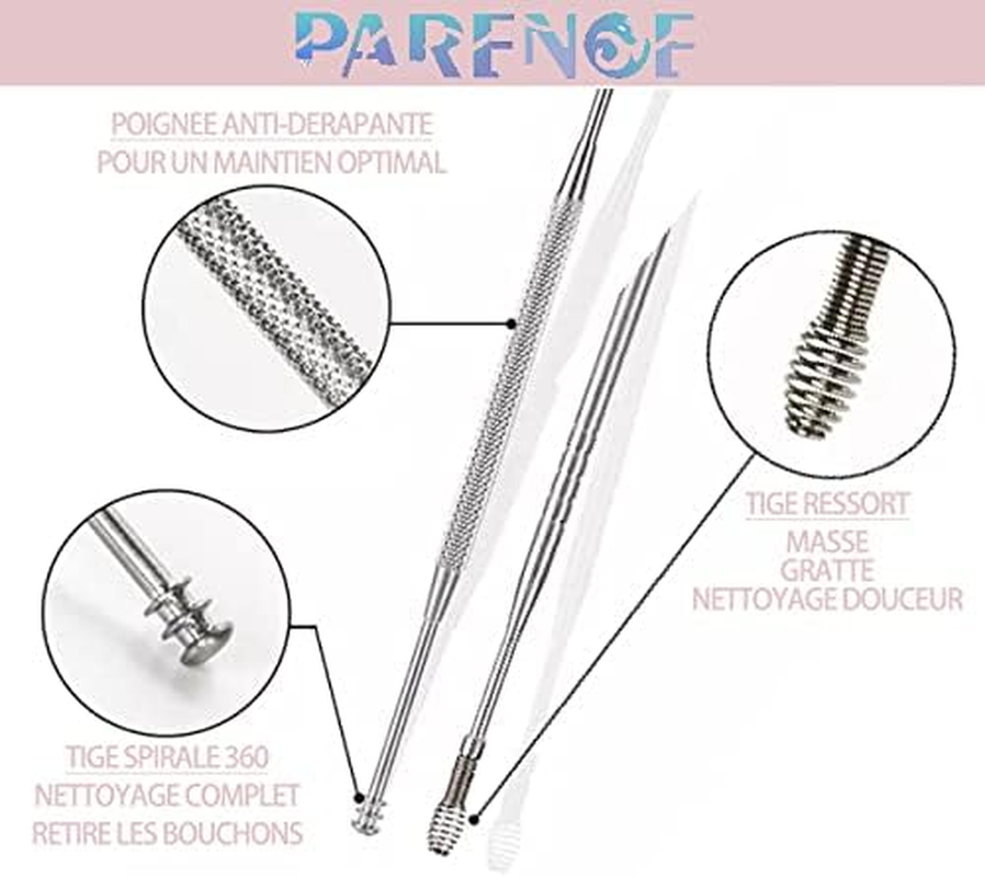 PARENCE - Set of 6 Earwax Cleaning Tools, Ear Curette, Medical Cleaner, Ear Cleaner for Earwax Curette, Stainless Steel image number 6
