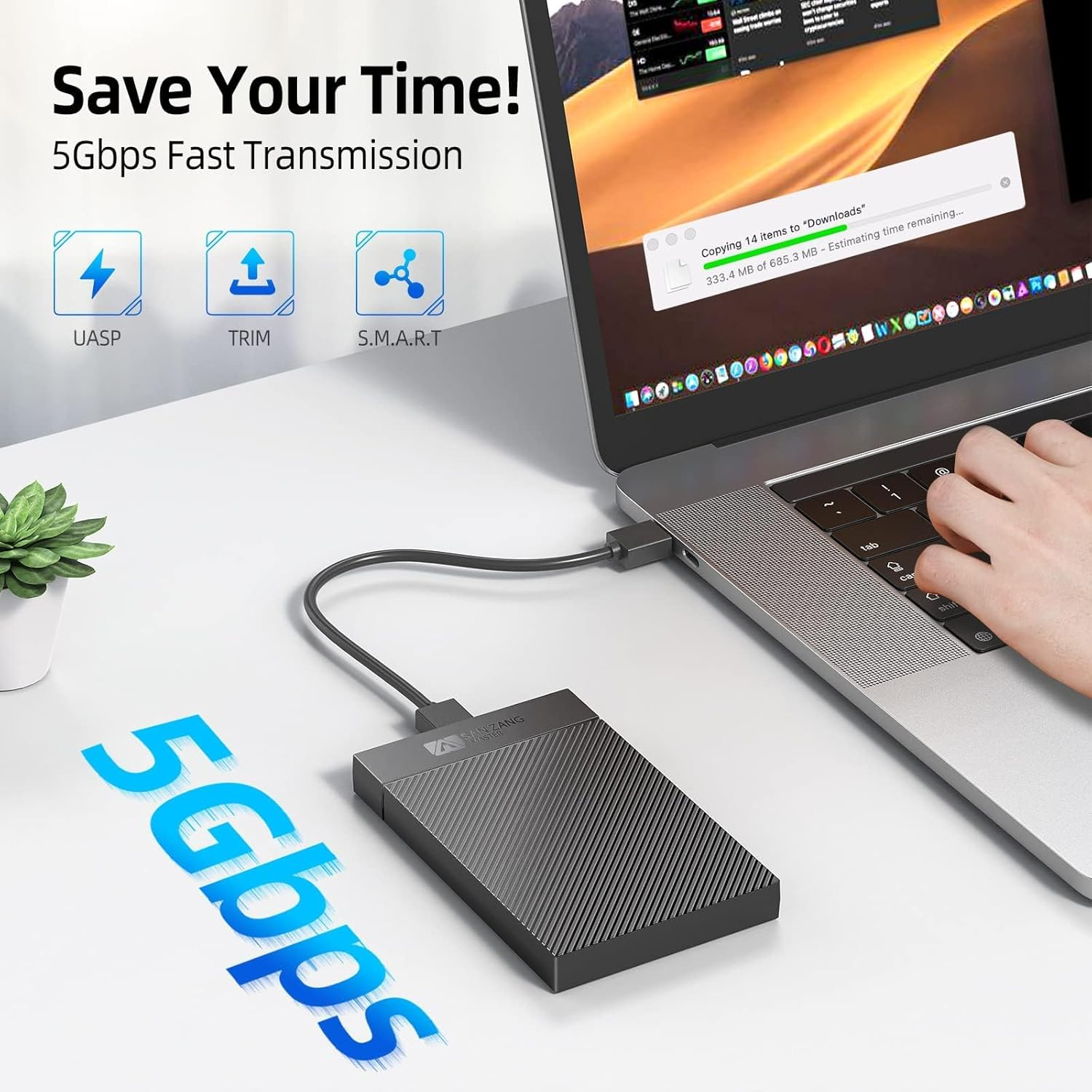 SANZANG Hard Drive Enclosure 2.5 Inch USB 3.0 Hard Drive Enclosure with USB 3.0 Cable Tool-Free for 2 5 Inch SATA SSD and HDD in Height 9.5 Mm 7 Mm, UASP & Trim Supported image number 2