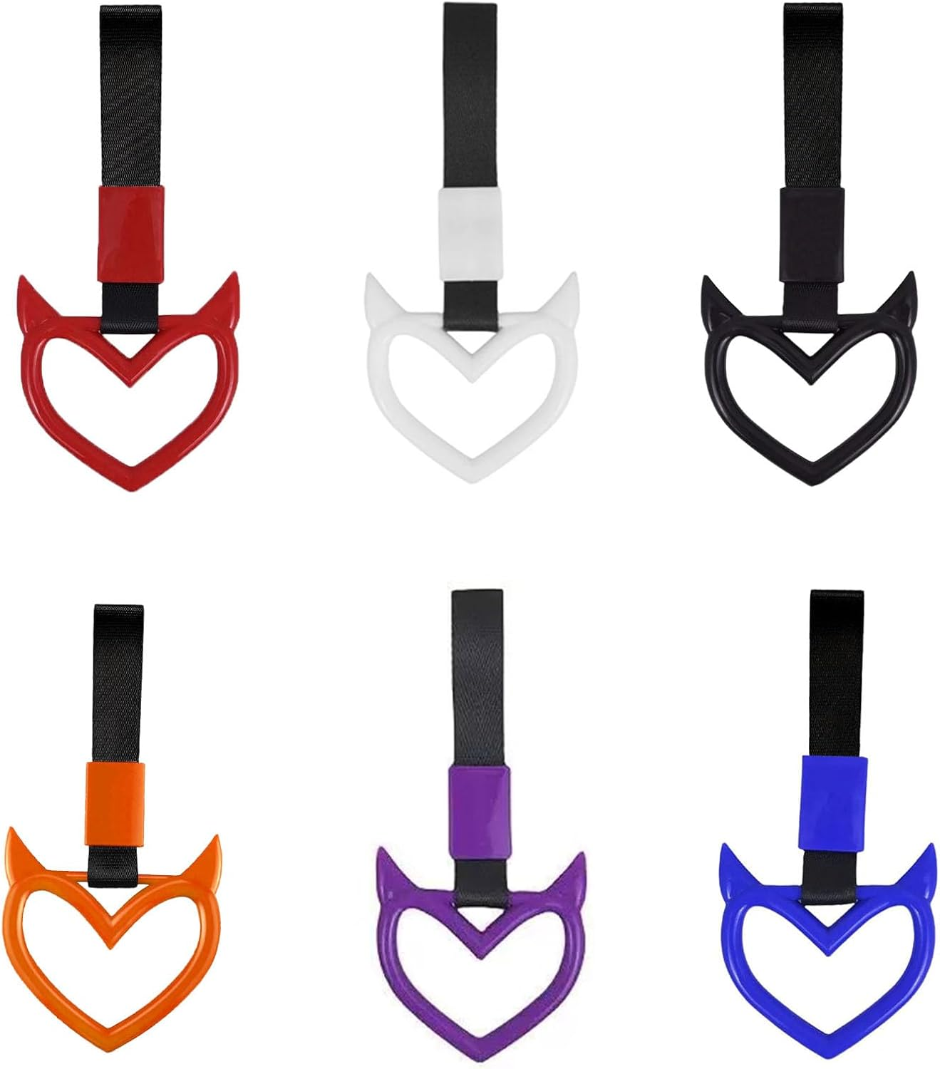 Momerch 2 Pieces Rear Bumper Warning Ring Car Mirror Hanging Ornament, Red Heart Shaped Handle Ring Subway Bus Handle Straps for Car Interior Exterior Decoration (Blue) - Black image number 6