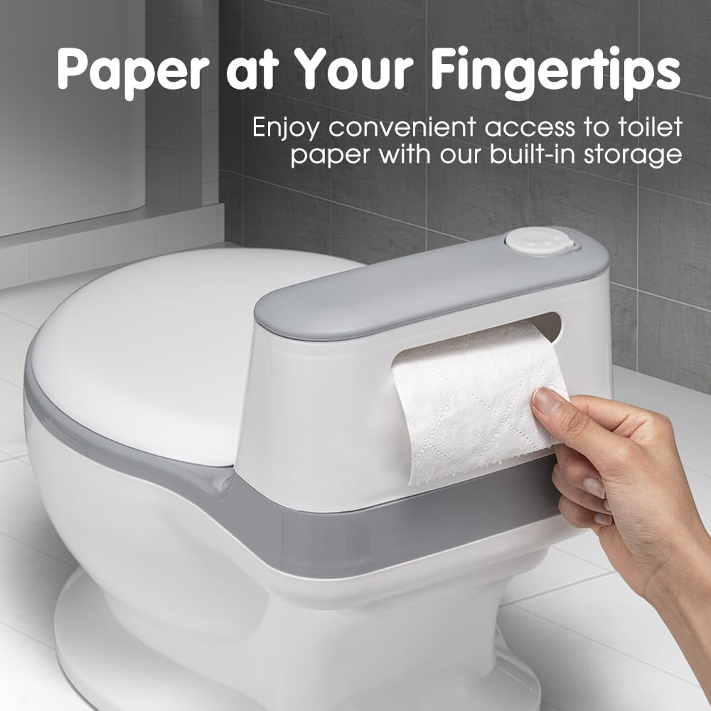 Playpals Realistic Potty Training Toilet for Toddlers & Babies with Soft Seat, Removable Potty Pot, Toilet Tissue Dispenser & Splash Guard - Easy to Empty and Clean, Grey image number 5