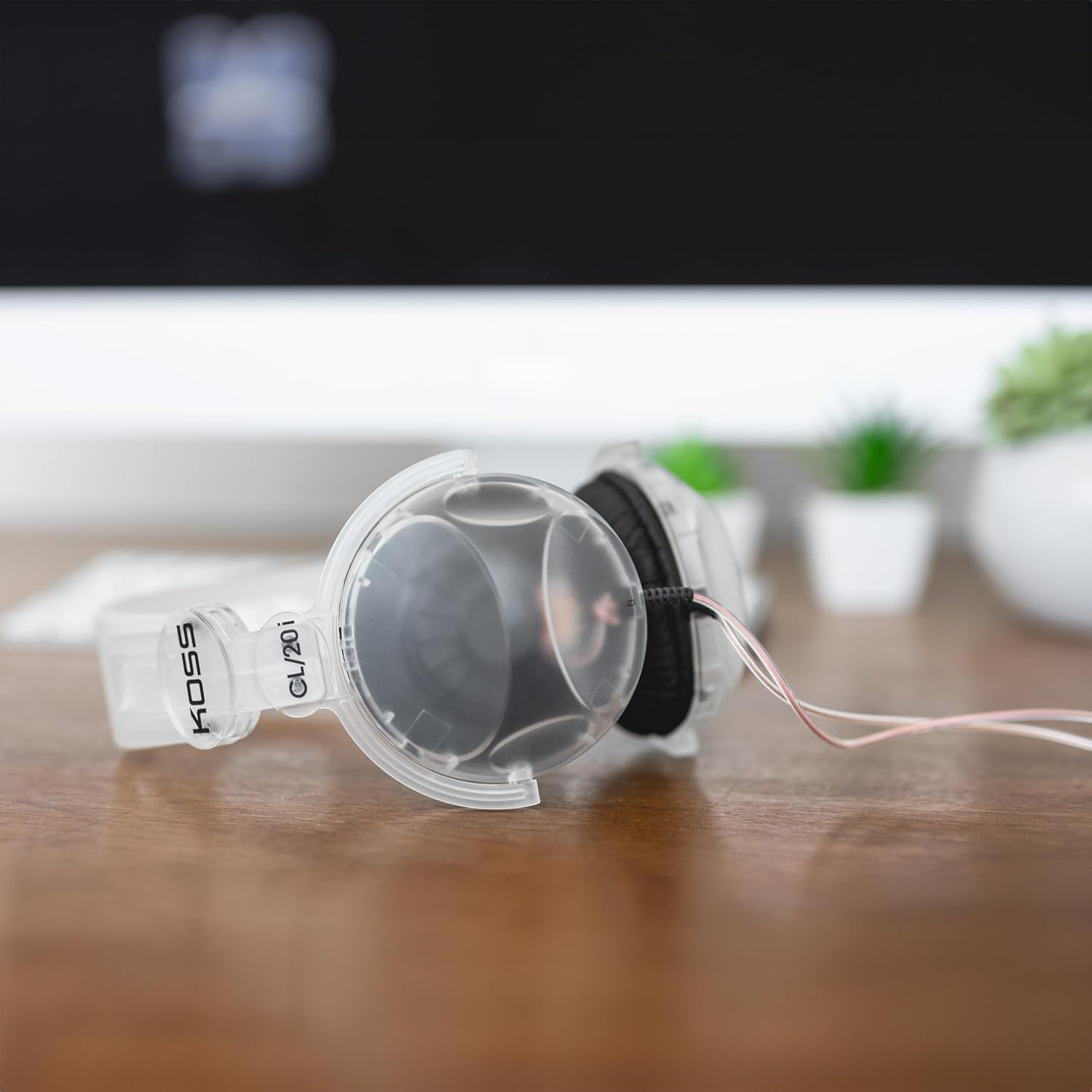 Koss Cl20I Clear Transparent On-Ear Headphones, In-Line Microphone and Remote, Retro Style, 3.5Mm Plug