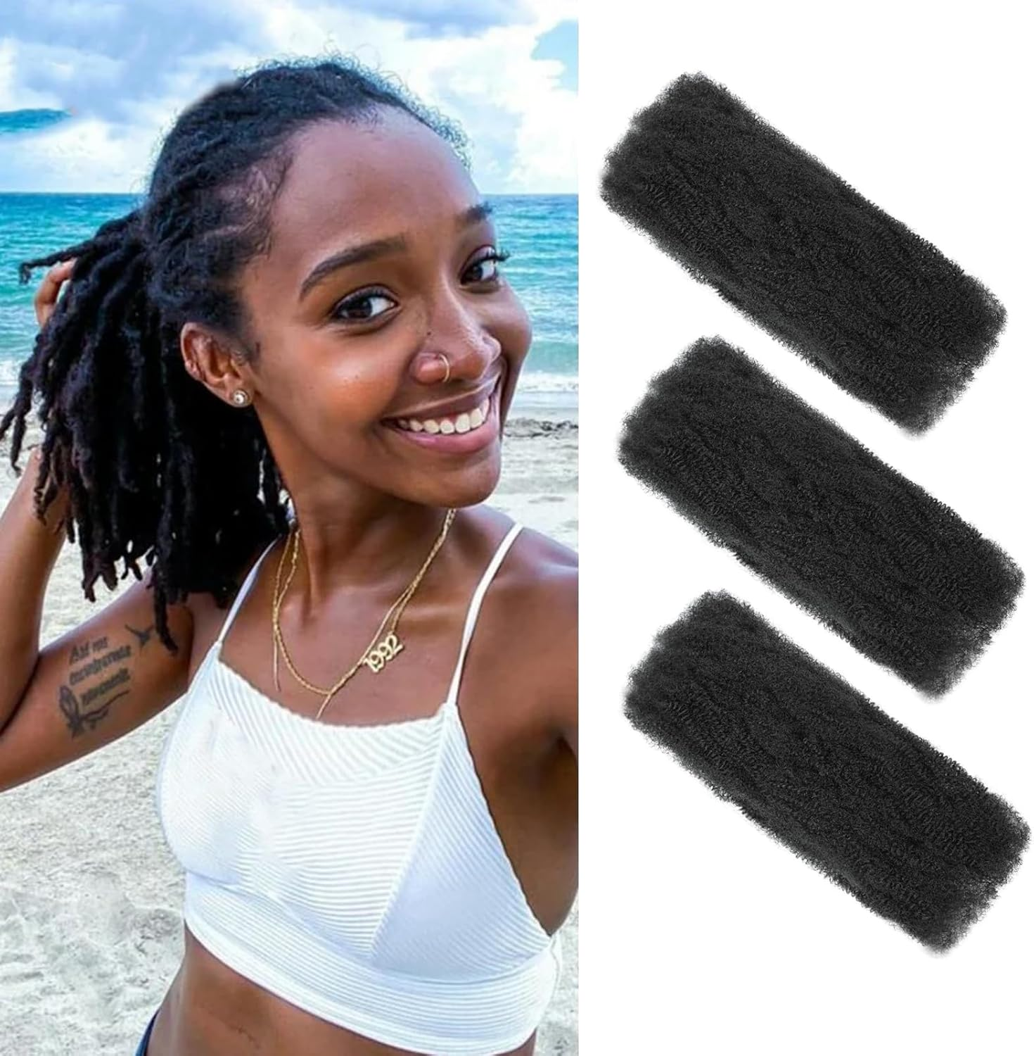 SHIHERESH 12 Inch Afro Kinky Curly Braiding Hair Bulk for Dreadlock Extensions 3 Bundles Marley Twist Hair Bulk for Micro Locs Spring Afro Twist Braids and Repair Locs (1B, 30 G/Pack) image number 3
