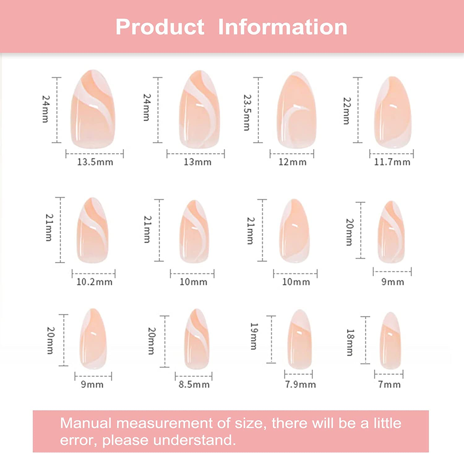 24-PCS French Tip Almond Press on Nails Medium Fake Nails White Line Coffin Press on Fake Nails Glossy False Nails Full Cover Acrylic Nails for Women & Girl image number 6