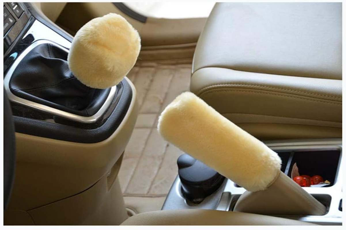 Luckyshd 2Pcs Set Soft Fluffy Auto Gear Shift Knob Cover Handbrake Grip Cover/Black