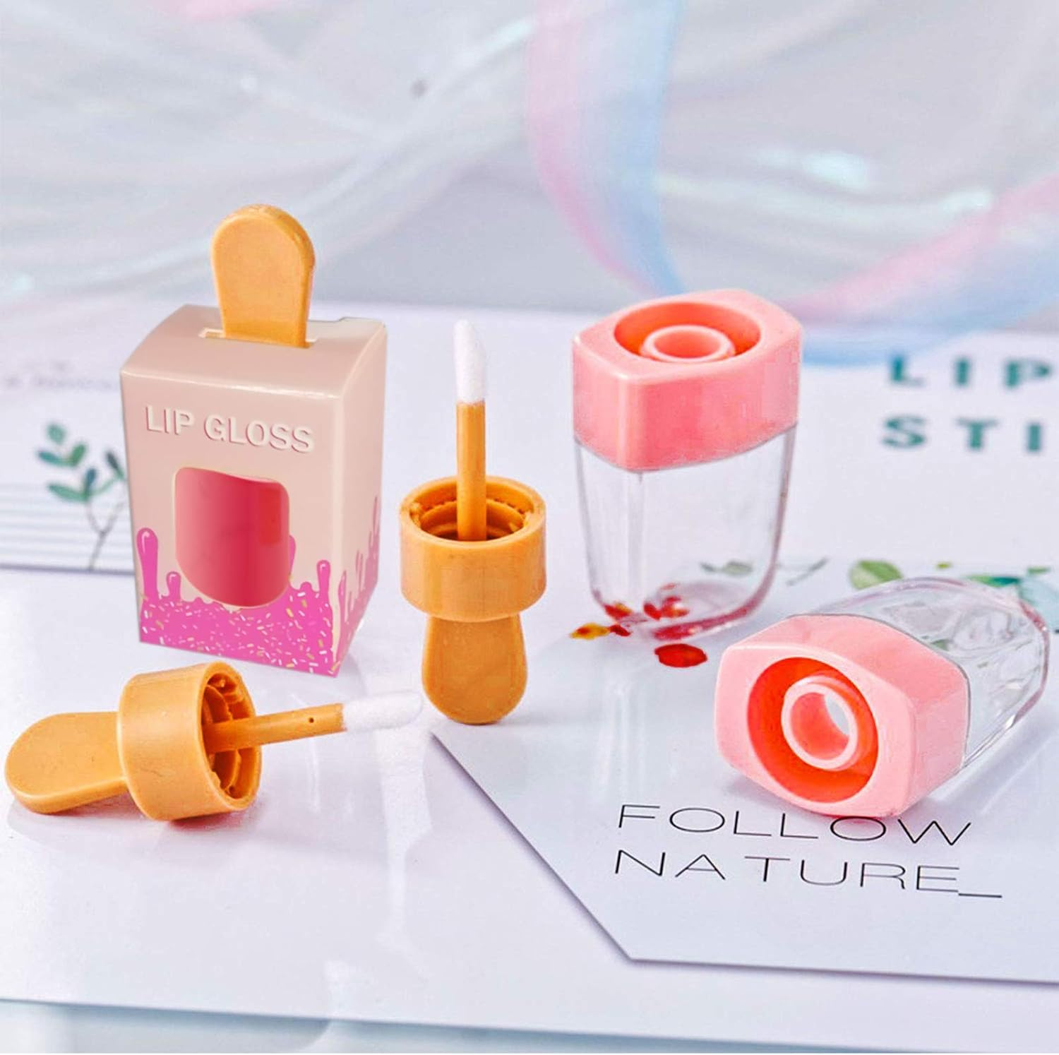15 Pack Ice-Cream Lip Gloss Tube Boxes Packaging, Pink Lip Gloss Boxes for 2.68X1.62 Inch Ice Cream Shaped Empty Lipgloss Tubes, Pink Ice Cream Lipgloss Bottle Packaging (Not Include Tubes) image number 4