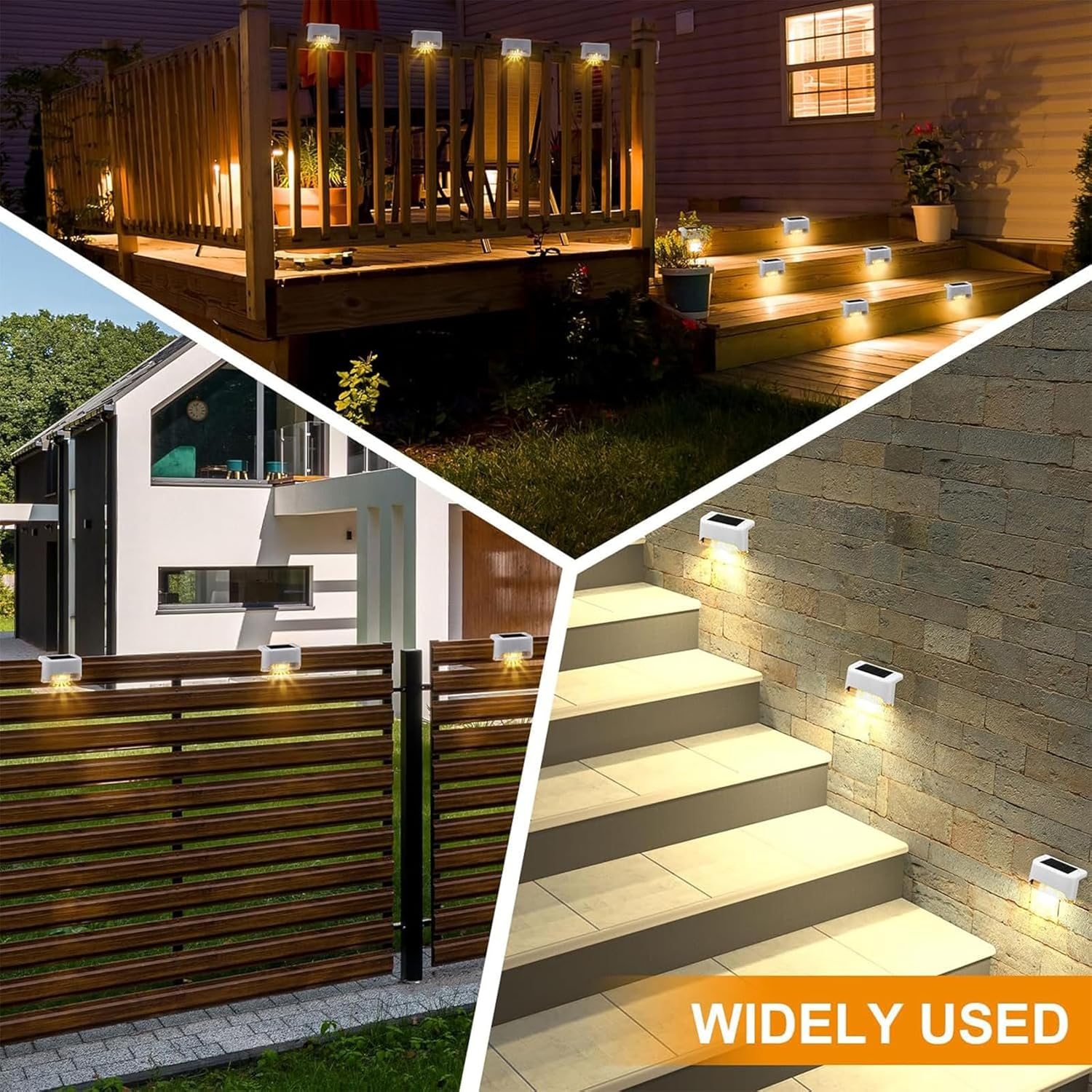 Solar Deck Lights 16 Pcs, Solar Step Lights Outdoor Waterproof Led Solar Fence Lamp for Patio, Stairs, Garden Pathway, Step and Fences (Warm White) image number 4