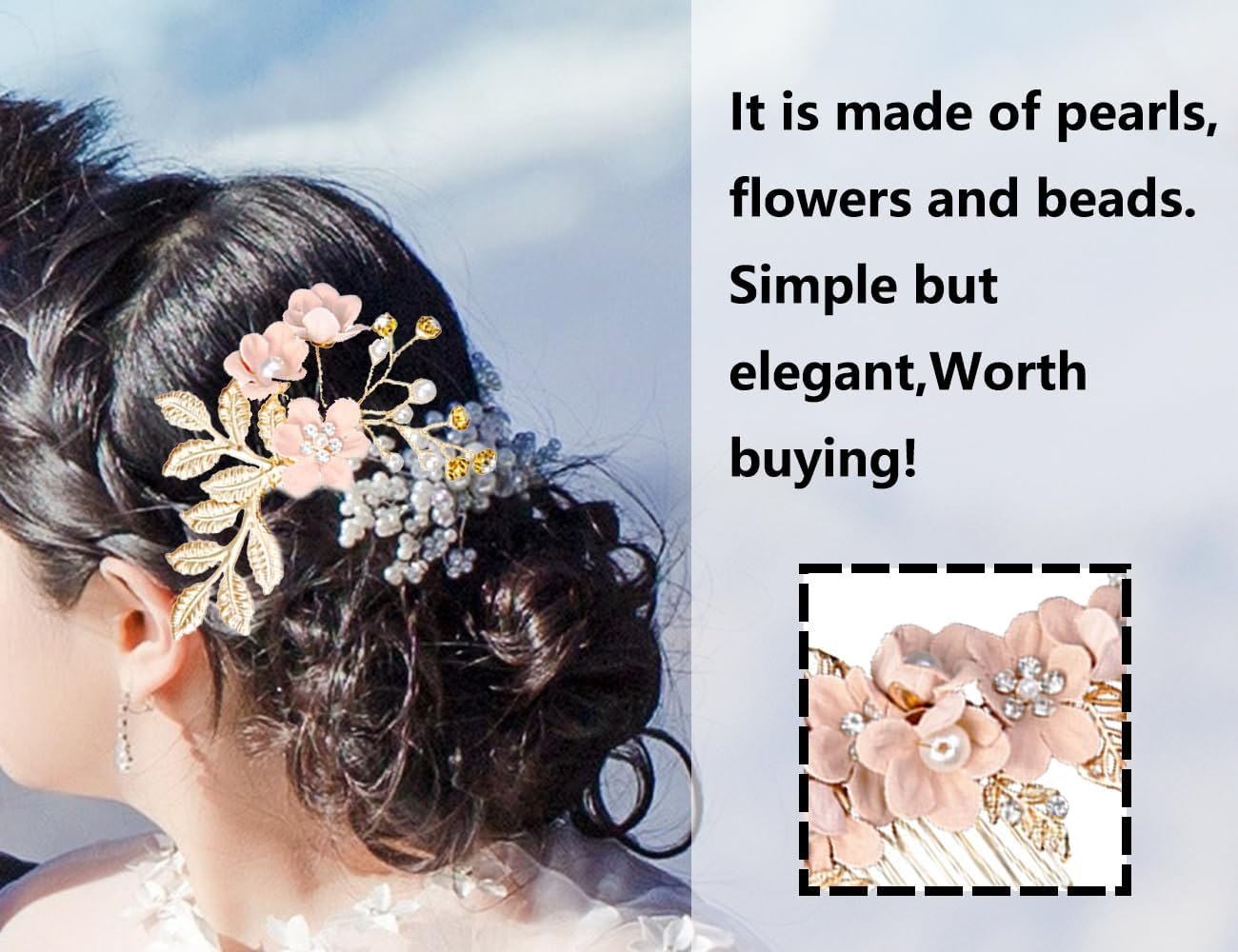 KAPSING Set of 4 Bridal Hair Accessories Wedding Rhinestone Hair Combs Floral Bridal Headpiece Pearl Flower Bridal Hair Accessories Handmade Bridal Hair Comb Hair Clip image number 6