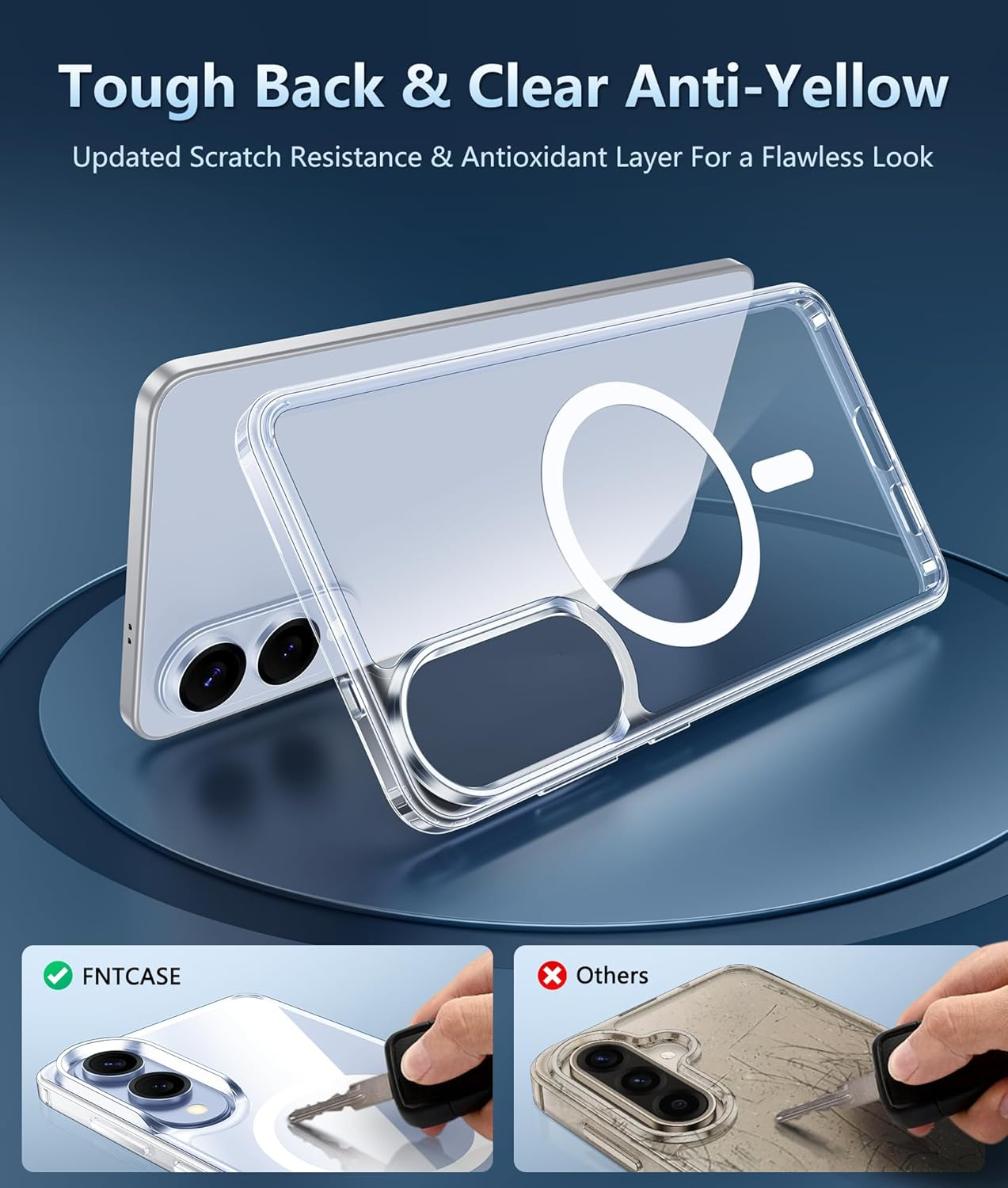 FNTCASE for Samsung Galaxy S25-Edge Case: Clear Magnetic Military Grade Drop Protection anti Yellowing Cell Phone Cover - Rugged Shockproof Protective Bumper Transparent Phonecase image number 1