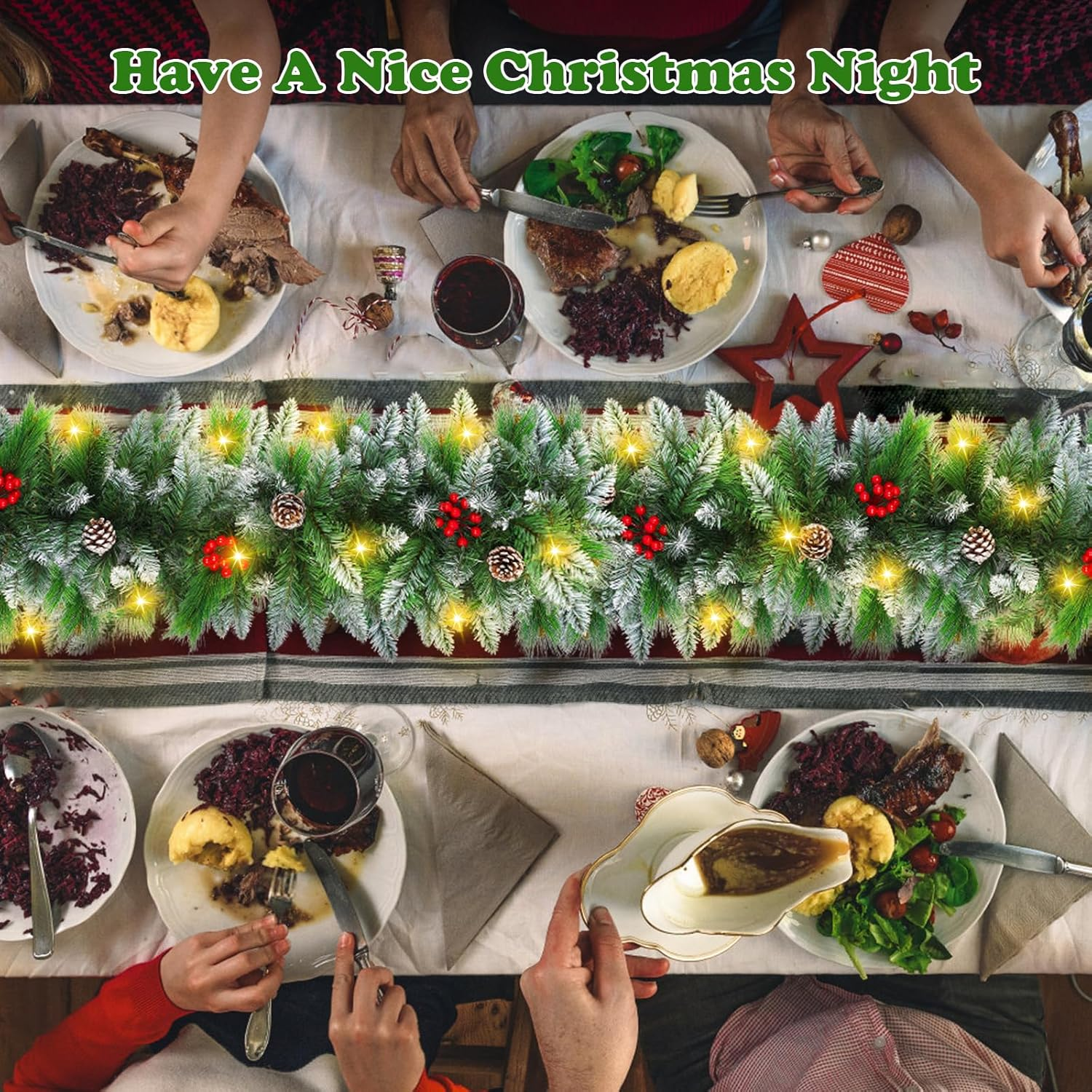 Christmas Garland, 270CM Valentine'S Day Wreaths with Battery Operated LED Lights Artificial Flower Vine for Front Door Home Stairs Fireplace Xmas Tree Indoor Outdoor Christmas Decor