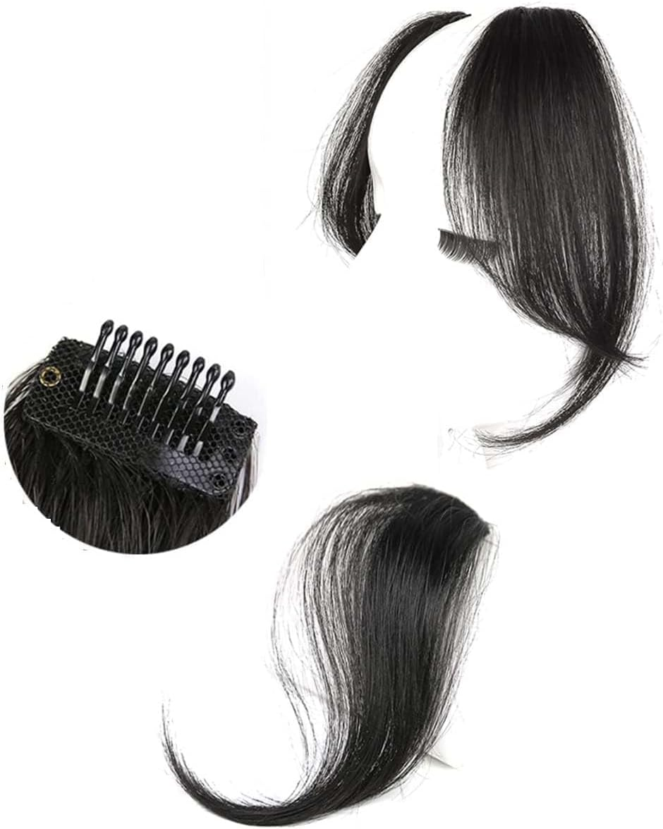 FRAKMU 2Pcs Wavy Side Bangs Clip-In Human Hair Extensions, 9.8 Inch Long, Natural Black image number 4