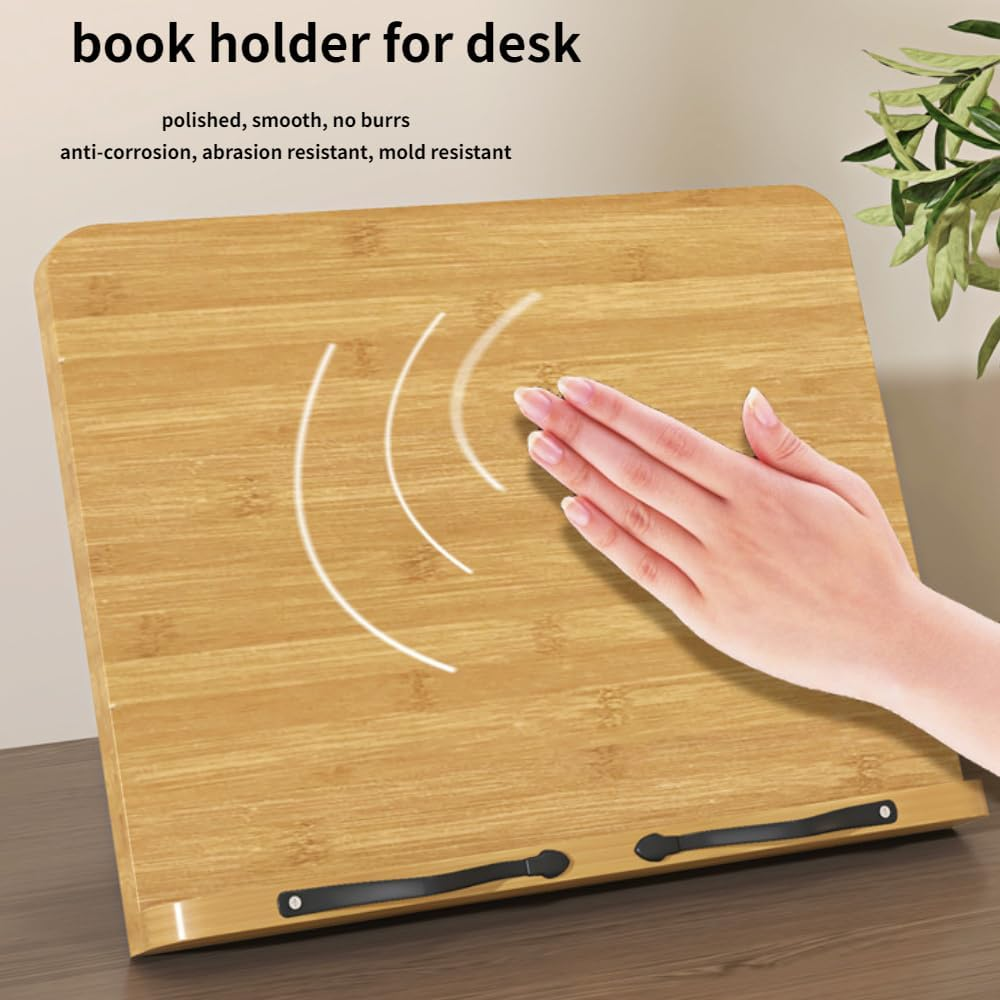 Frafuo Foldable Recipe Book Stand for Reading in Bed (28 * 20Cm)-Cook Book Holders for Kitchen Counter with 2 Adjustable Metal Page Holders-Cookbook Stand for Desk with 8 Adjustable Height image number 5