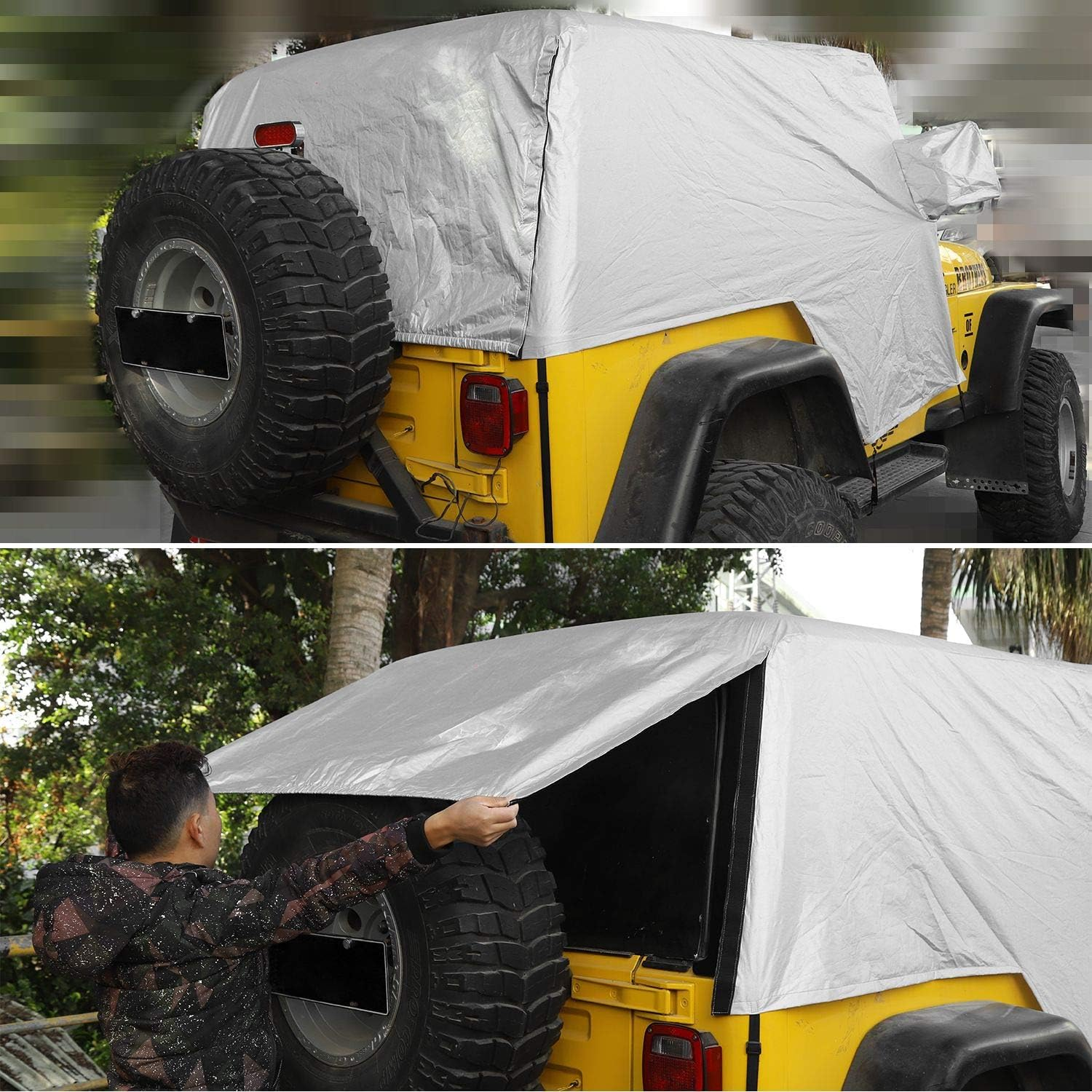 Jecar for Jeep Car Cover Weatherproof Car Cover Protect from Snow Rain Hail Sunshine Fit for Jeep Wrangler TJ 1997 1998 1999 2000 2001 2002 2003 2004 2005 2006 All Submodels image number 3