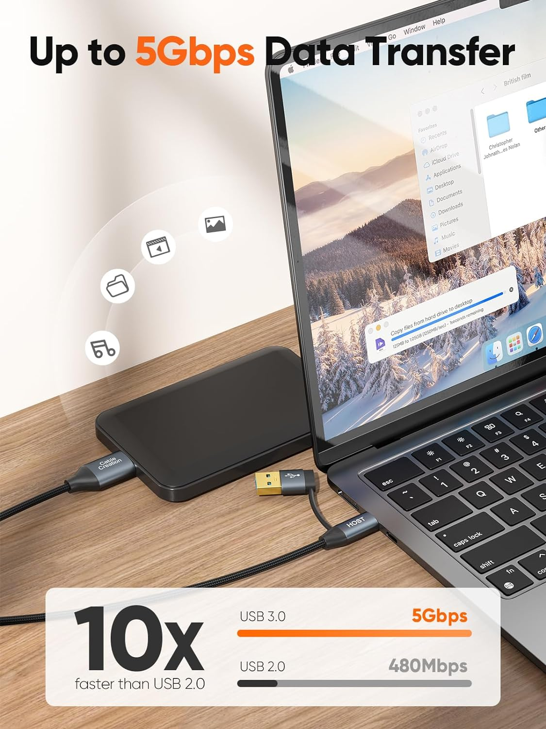 USB C Hard Drive Cable 3FT, Cablecreation 5Gbps USB A/C to Micro B Cable, 2 in 1 USB 3.0 Cable Compatible with WD, Toshiba, Samsung, Seagate External Hard Drive, and Camera, Grey,3Ft/0.9M