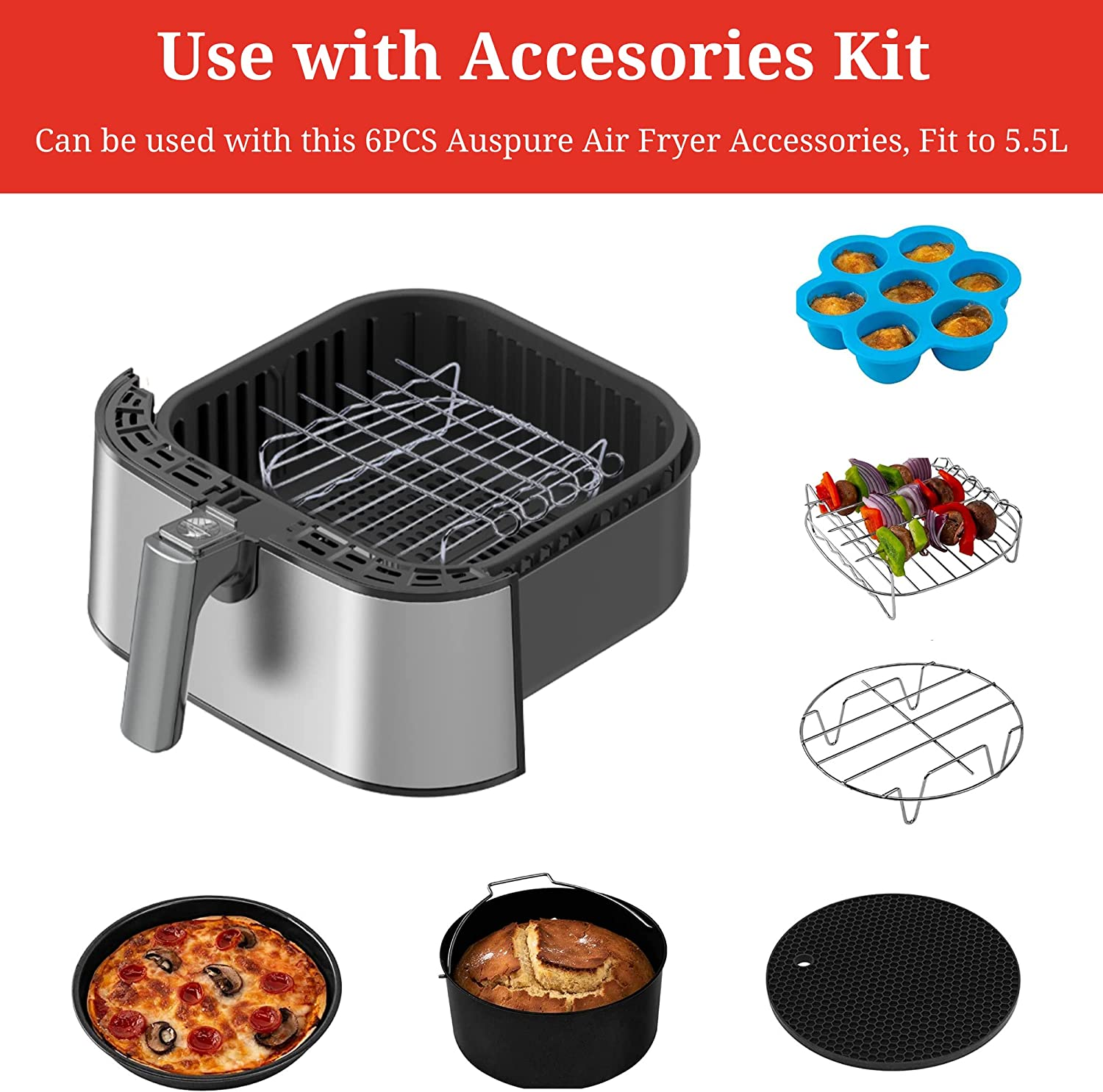 AUSPURE Kitchen Air Fryer Replacement Basket, 5.5L Original Basket for AUSPURE Aus-Fry550 Air Fryers, Non-Stick, Dishwasher-Safe, Aus-Fry550Ba image number 1