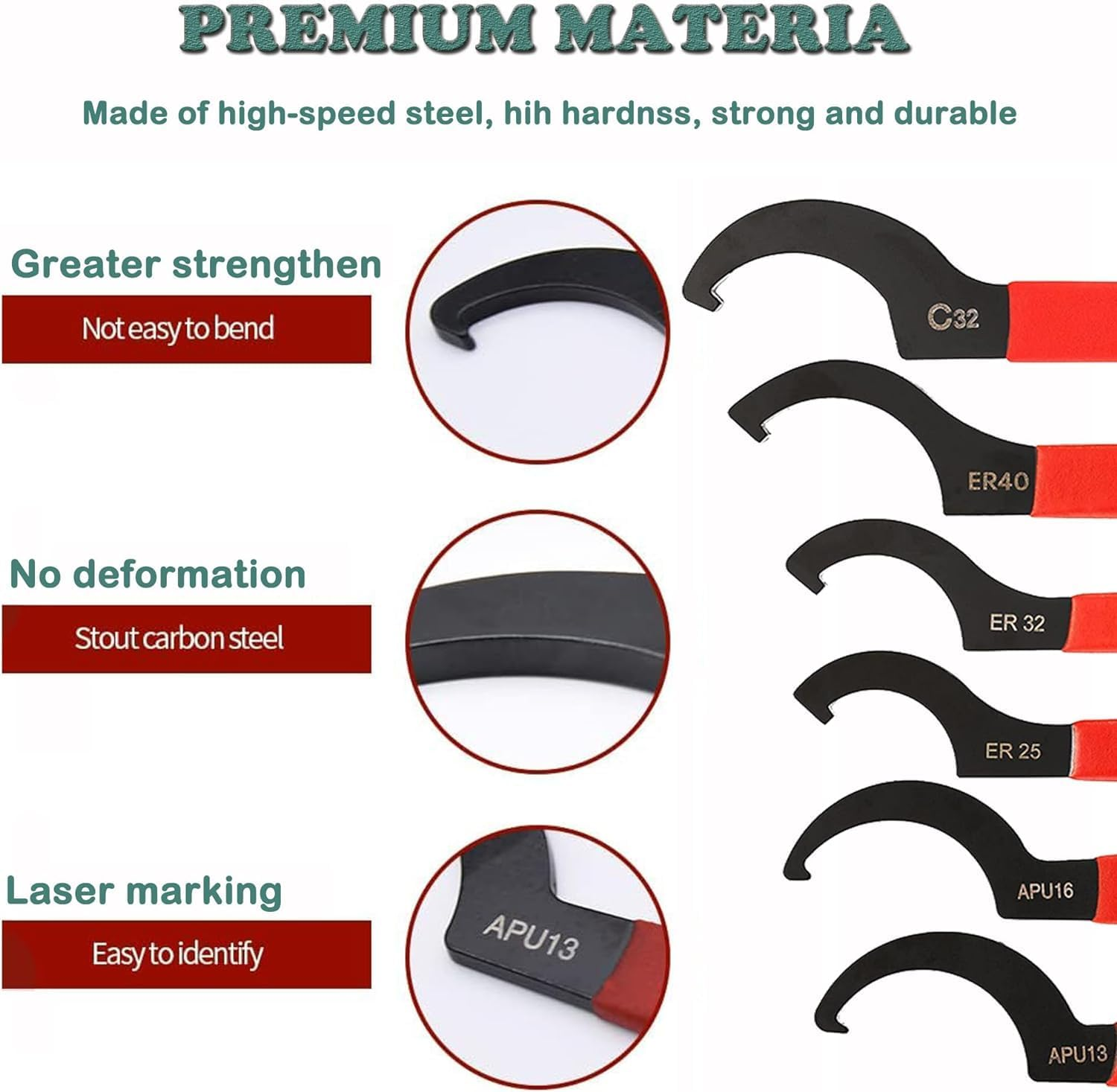 KEWAYO 6 Pcs Coilover Spanner Wrench Set, C-Shape Spanner Wrench Shock Spanner Hook Wrench Tool for Suspension System and Shock Adjustment image number 3